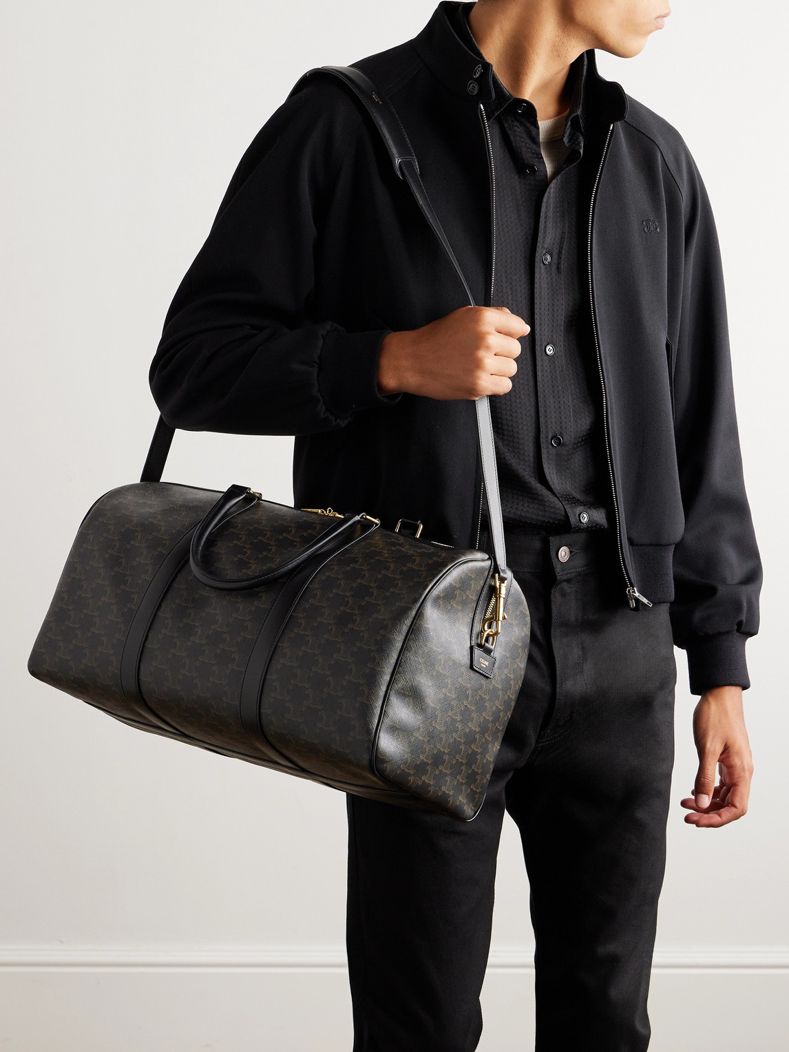 Triomphe Medium Leather-Trimmed Logo-Jacquard Canvas Weekend Bag — 2