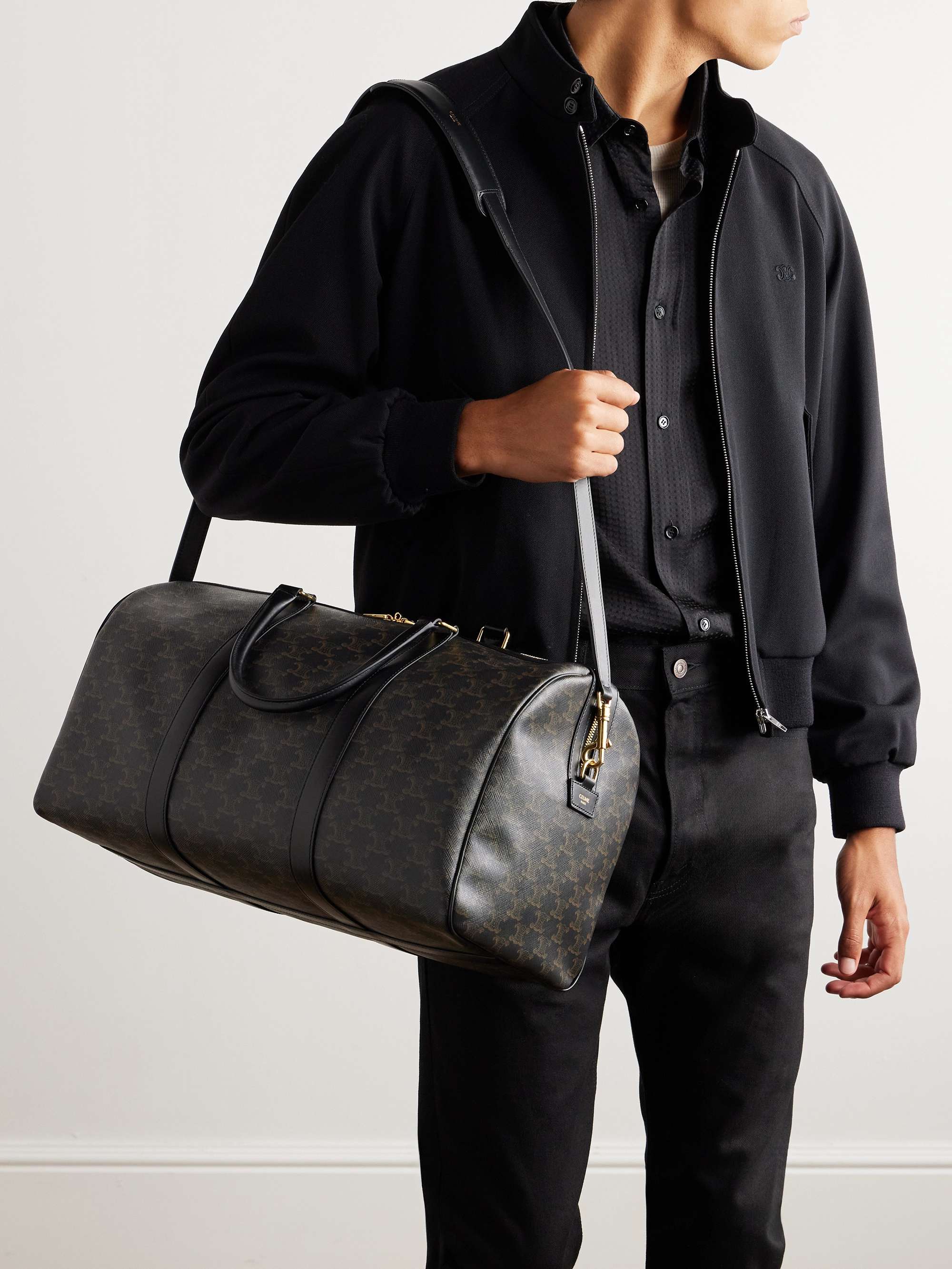 CELINE HOMME Triomphe Medium Leather-Trimmed Logo-Jacquard Canvas ...