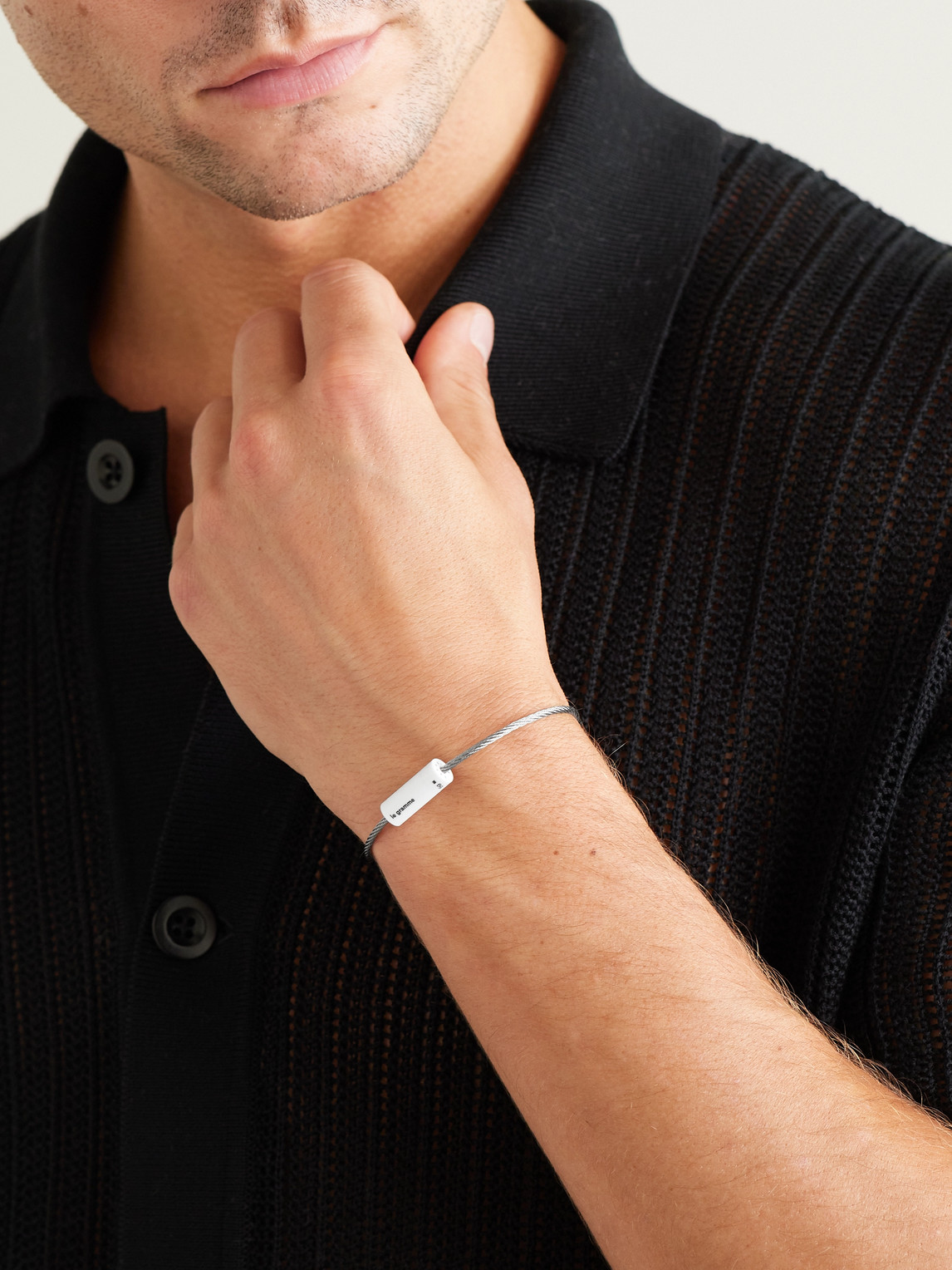Shop Le Gramme 5g Recycled Sterling Silver And Brushed-ceramic Bracelet