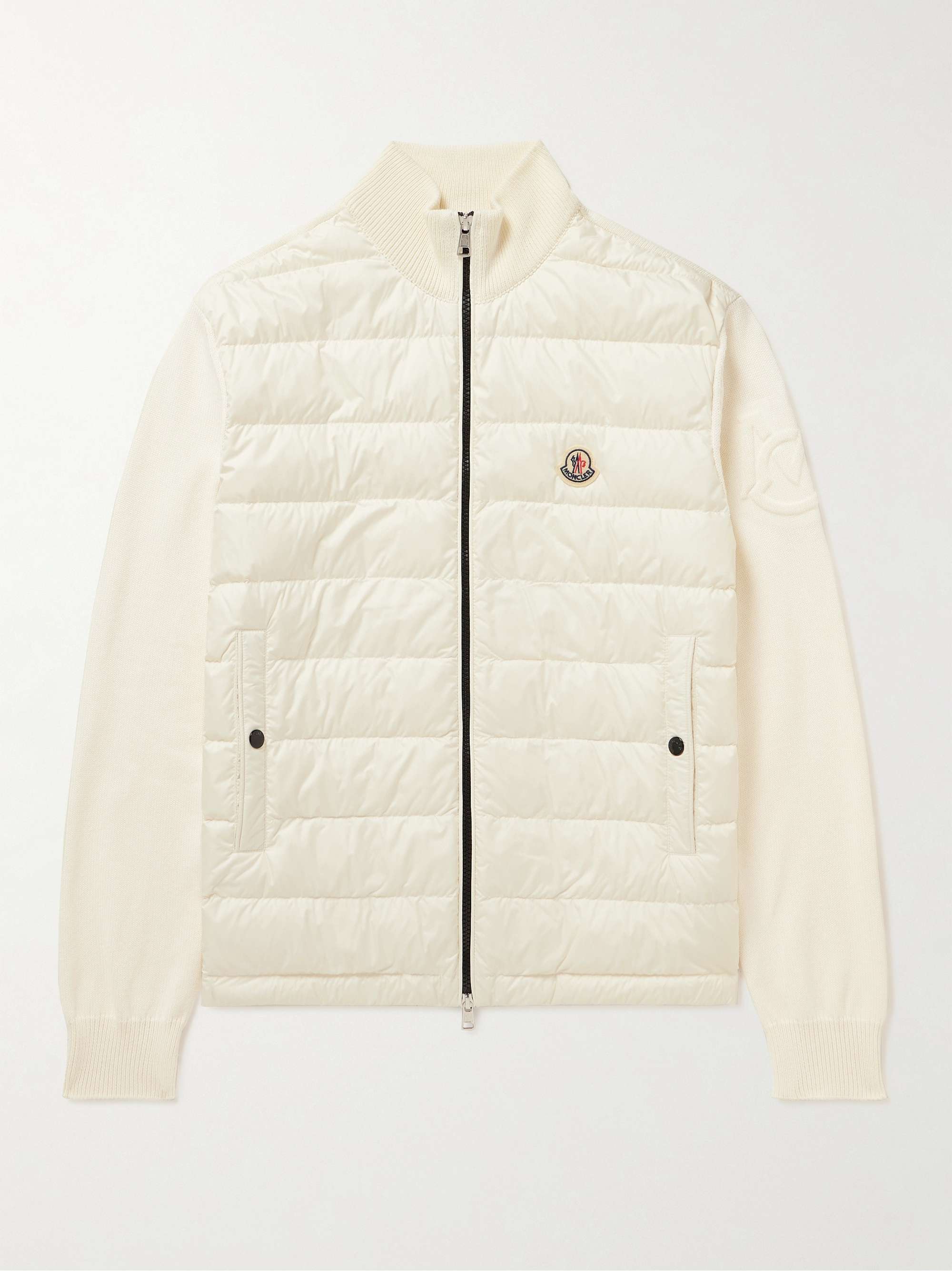 Panelled Cotton and Quilted Shell Down Zip-Up Cardigan