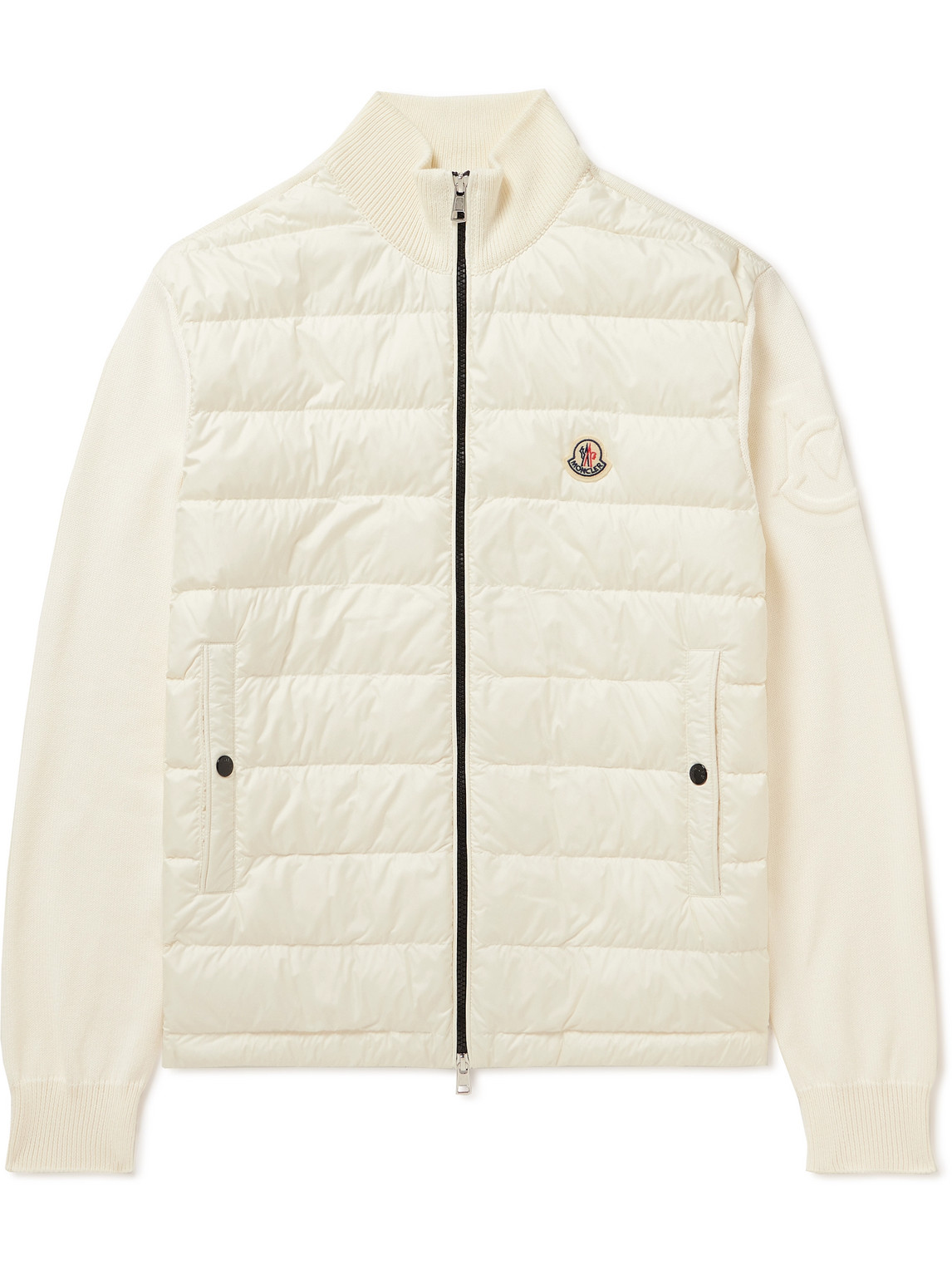 Moncler – Panelled Cotton and Quilted Shell Down Zip-Up Cardigan