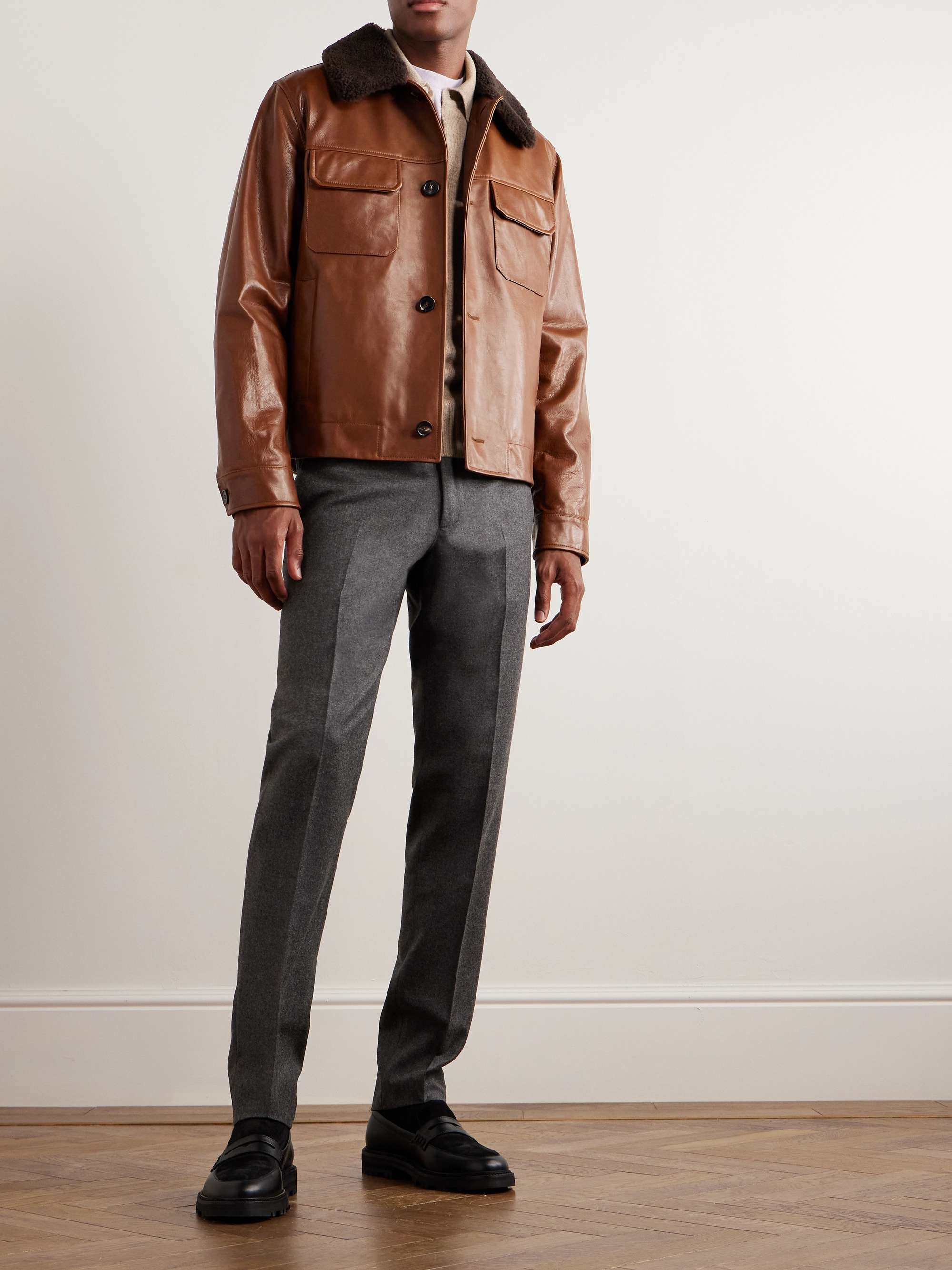 LORO PIANA Shearling-Trimmed Leather Jacket for Men | MR PORTER