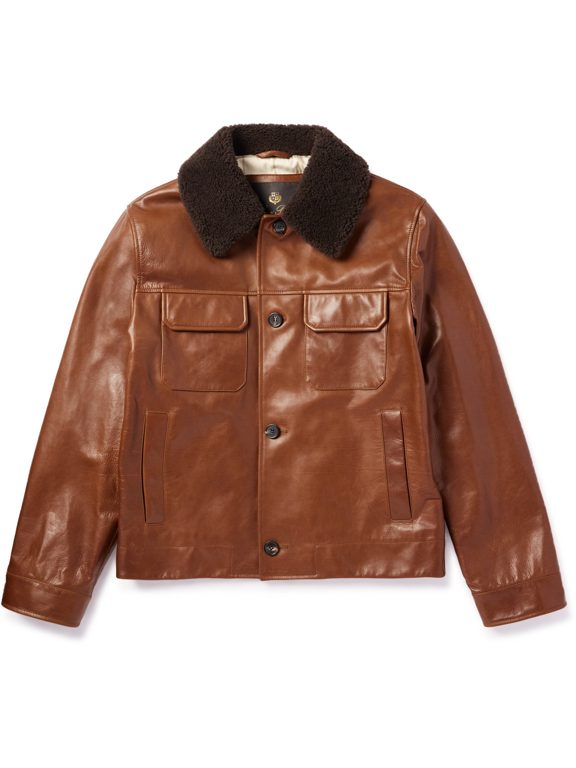 Shearling-Trimmed Leather Jacket