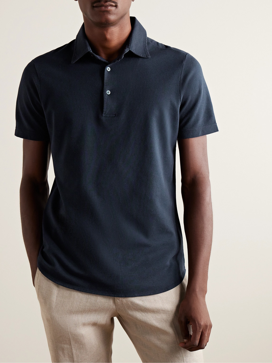 Shop Loro Piana Cotton-piqué Polo Shirt In Blue