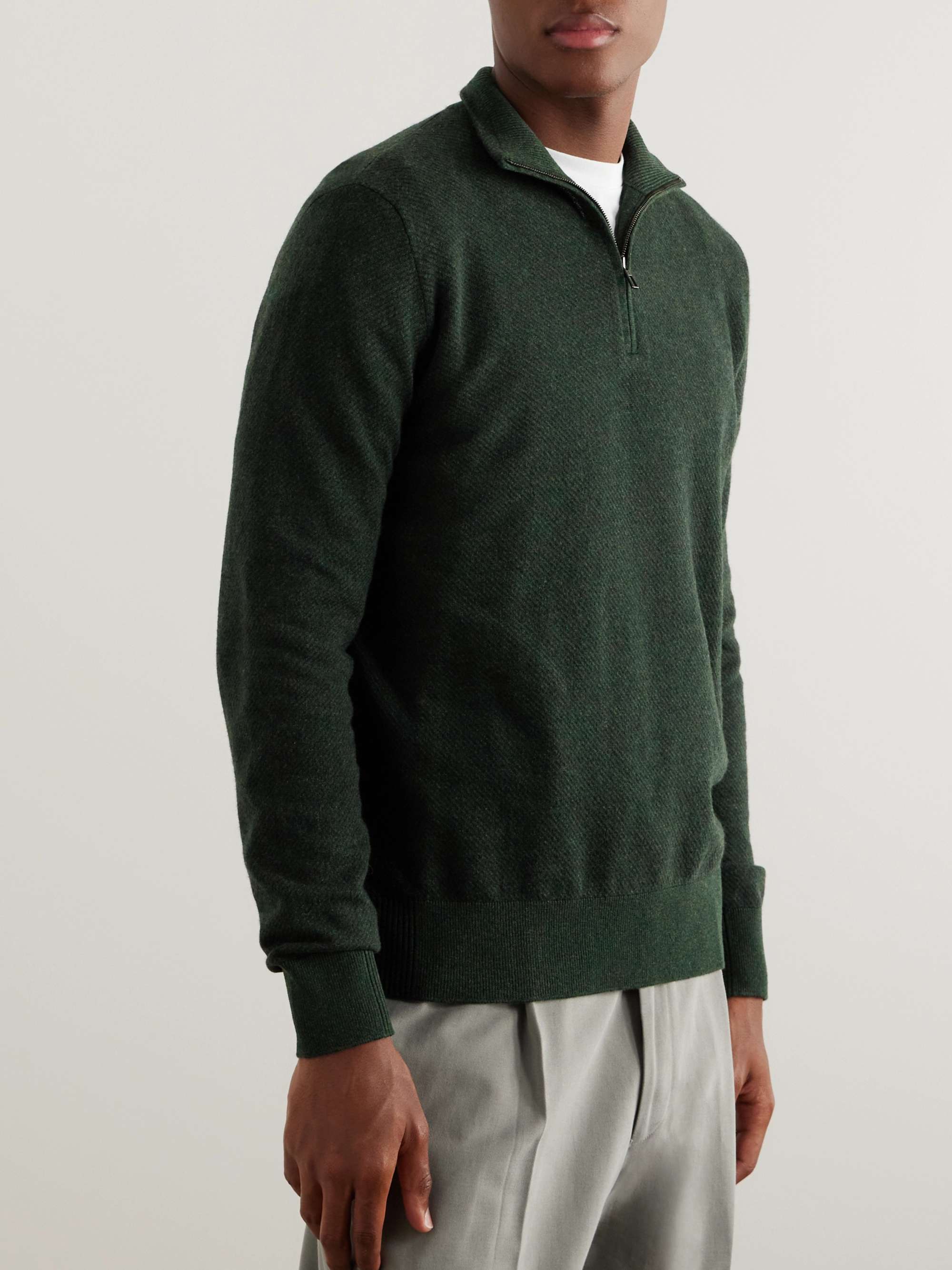 LORO PIANA Roadster Striped Cashmere Half-Zip Sweater