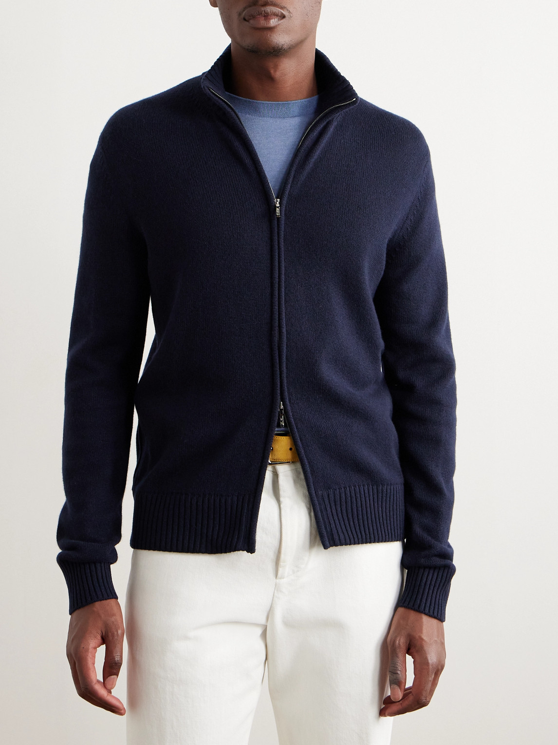 Shop Loro Piana Cashmere Zip-up Sweater In Blue