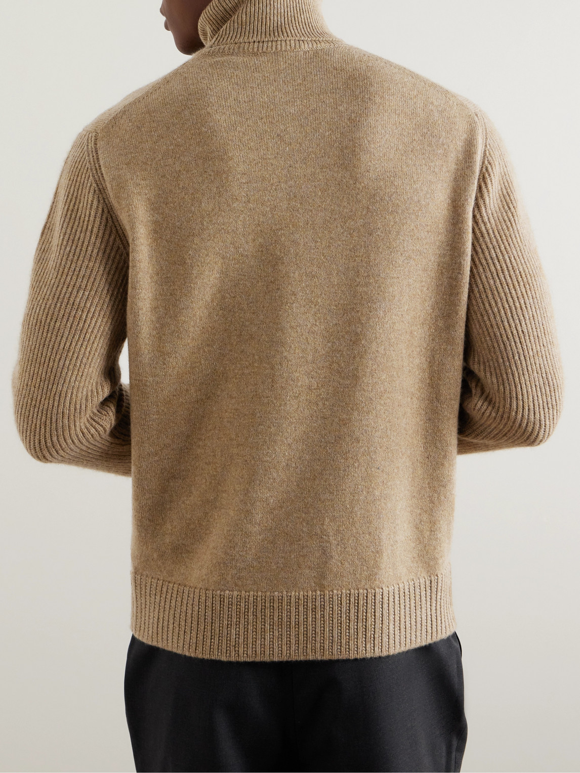 Shop Loro Piana Ribbed Cashmere Rollneck Sweater In Brown