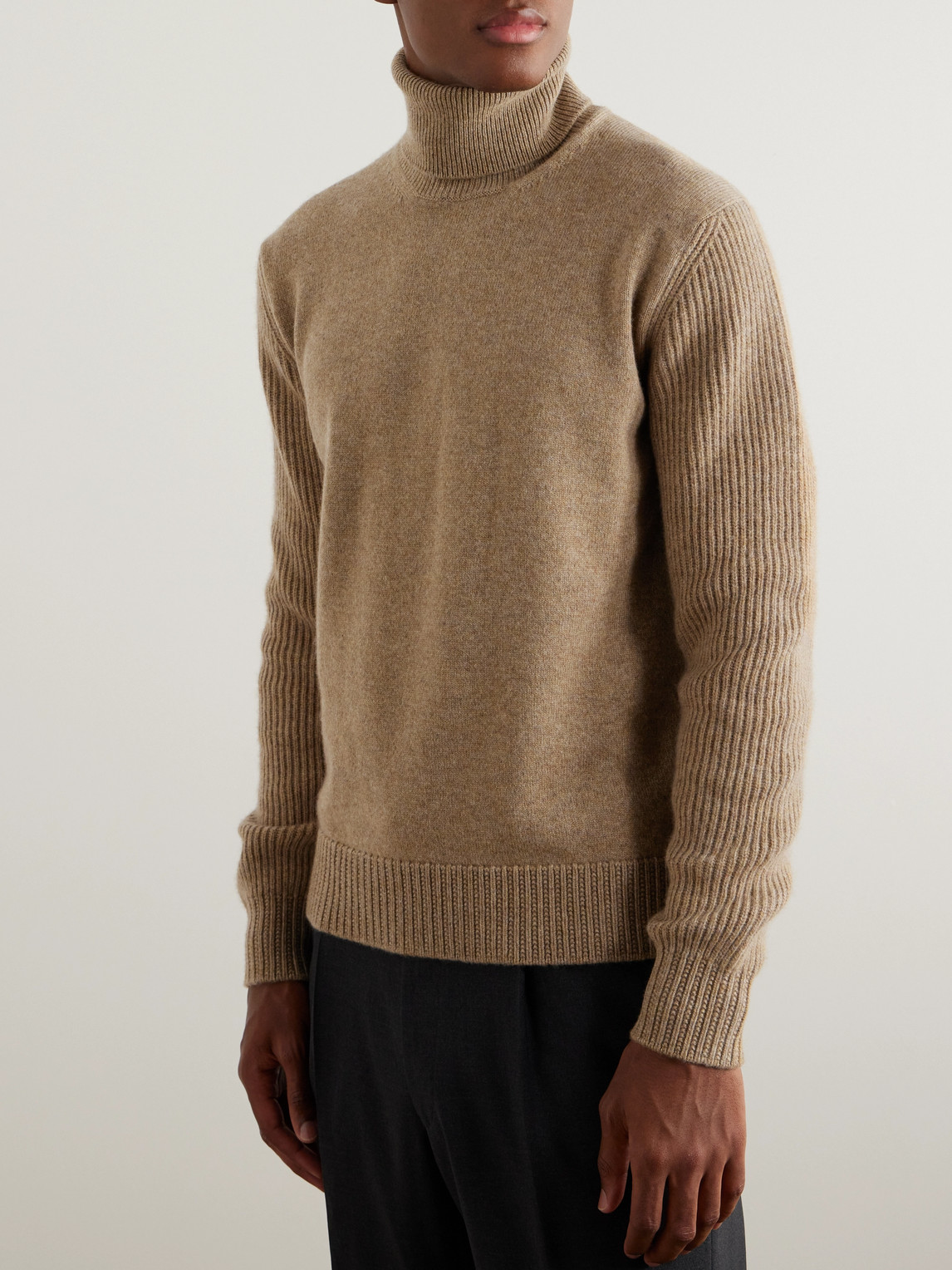 Shop Loro Piana Ribbed Cashmere Rollneck Sweater In Brown