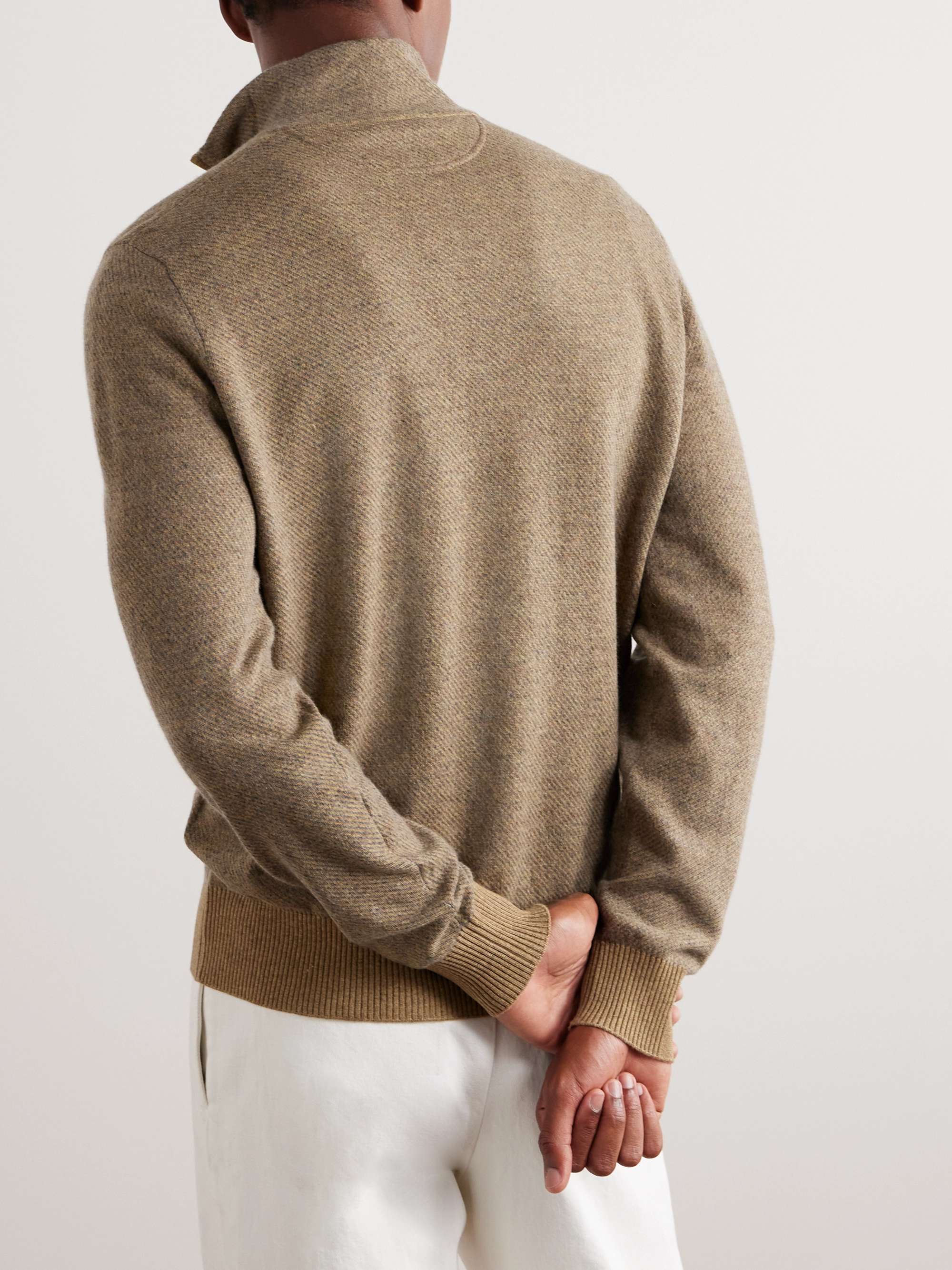 LORO PIANA 로드스터 스트라이프 캐시미어 하프집업 스웨터