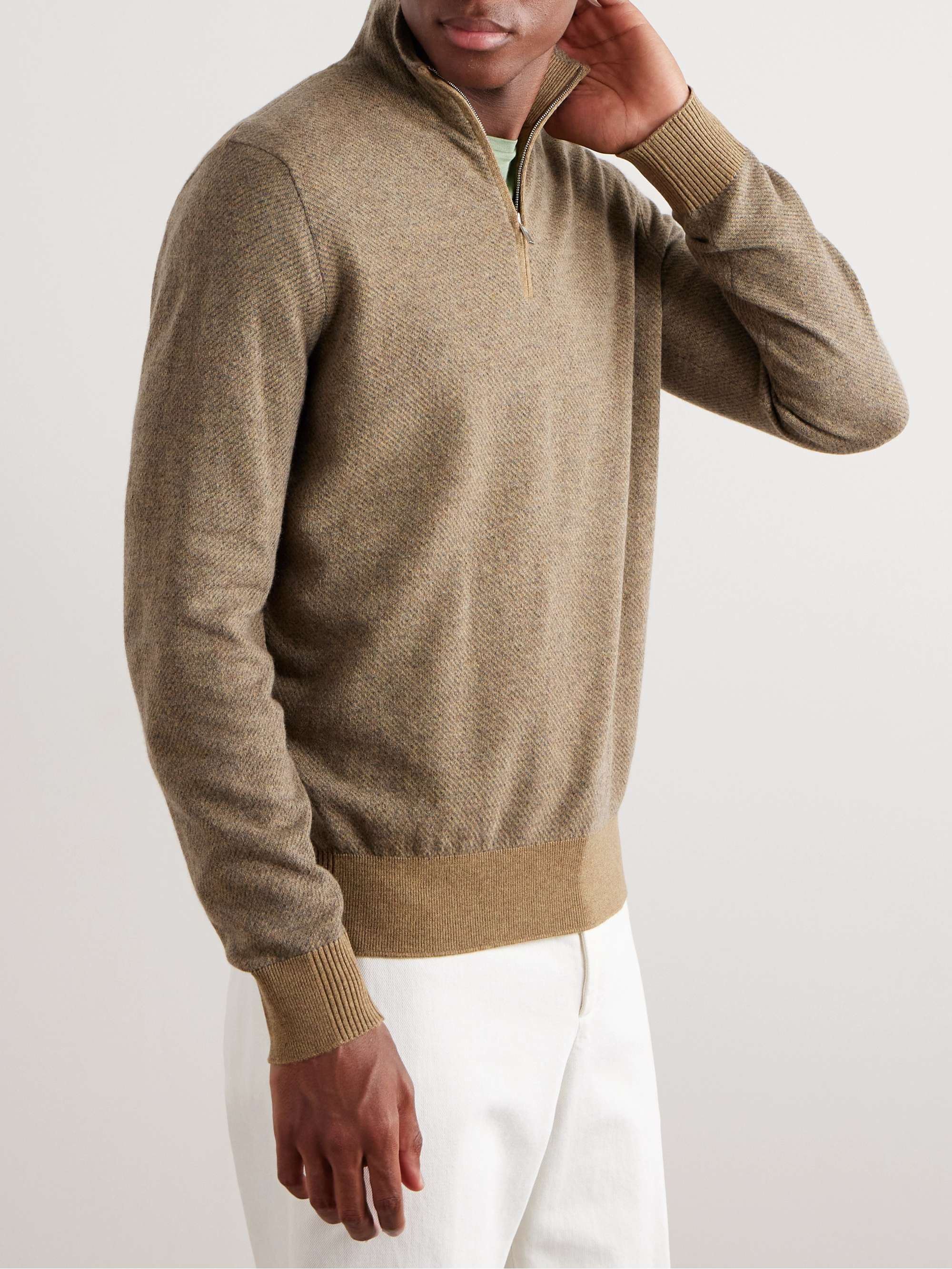 LORO PIANA 로드스터 스트라이프 캐시미어 하프집업 스웨터