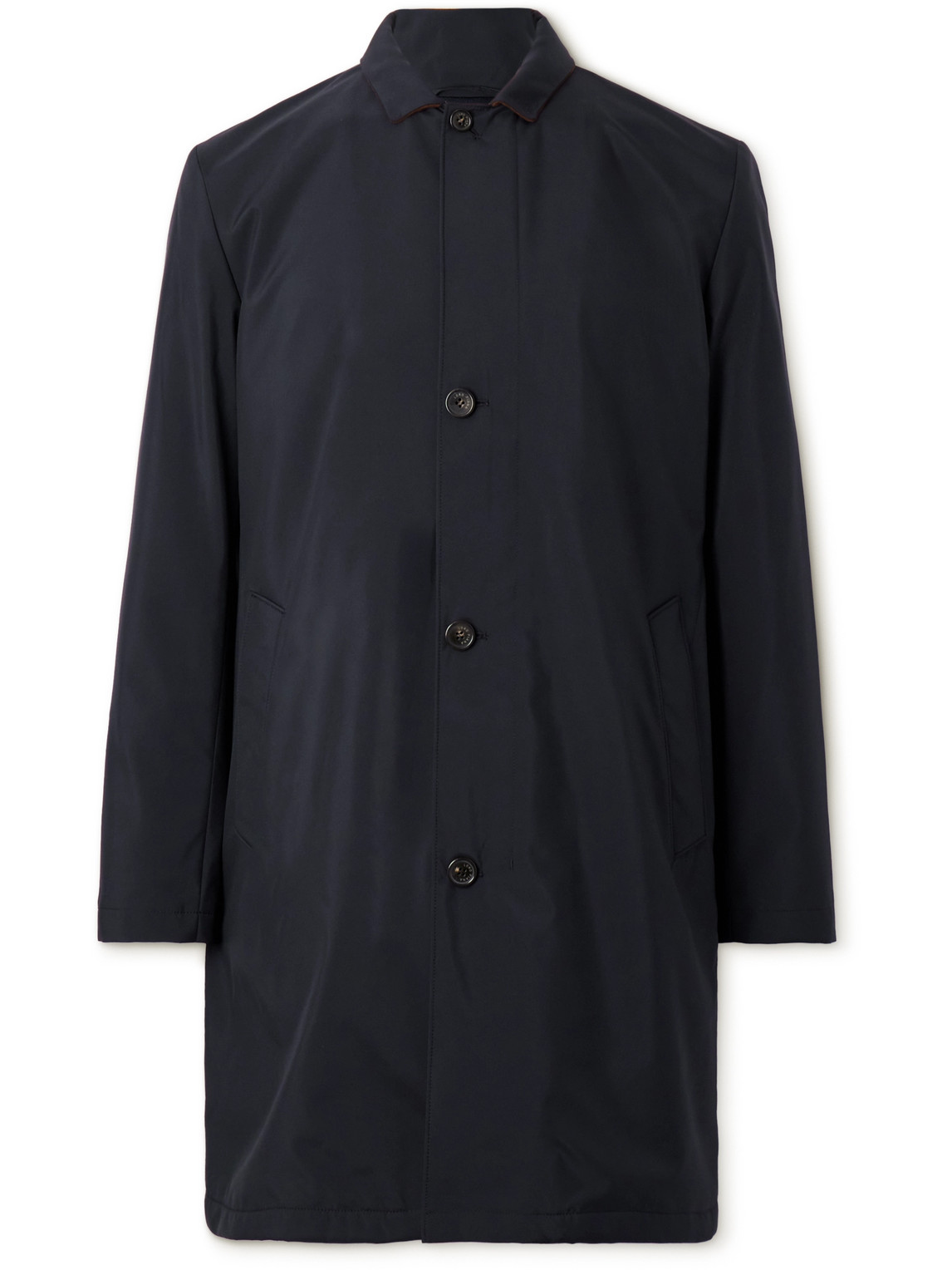 Loro Piana Sebring Windmate Suede-trimmed Storm System Shell Car Coat In Navy Blue