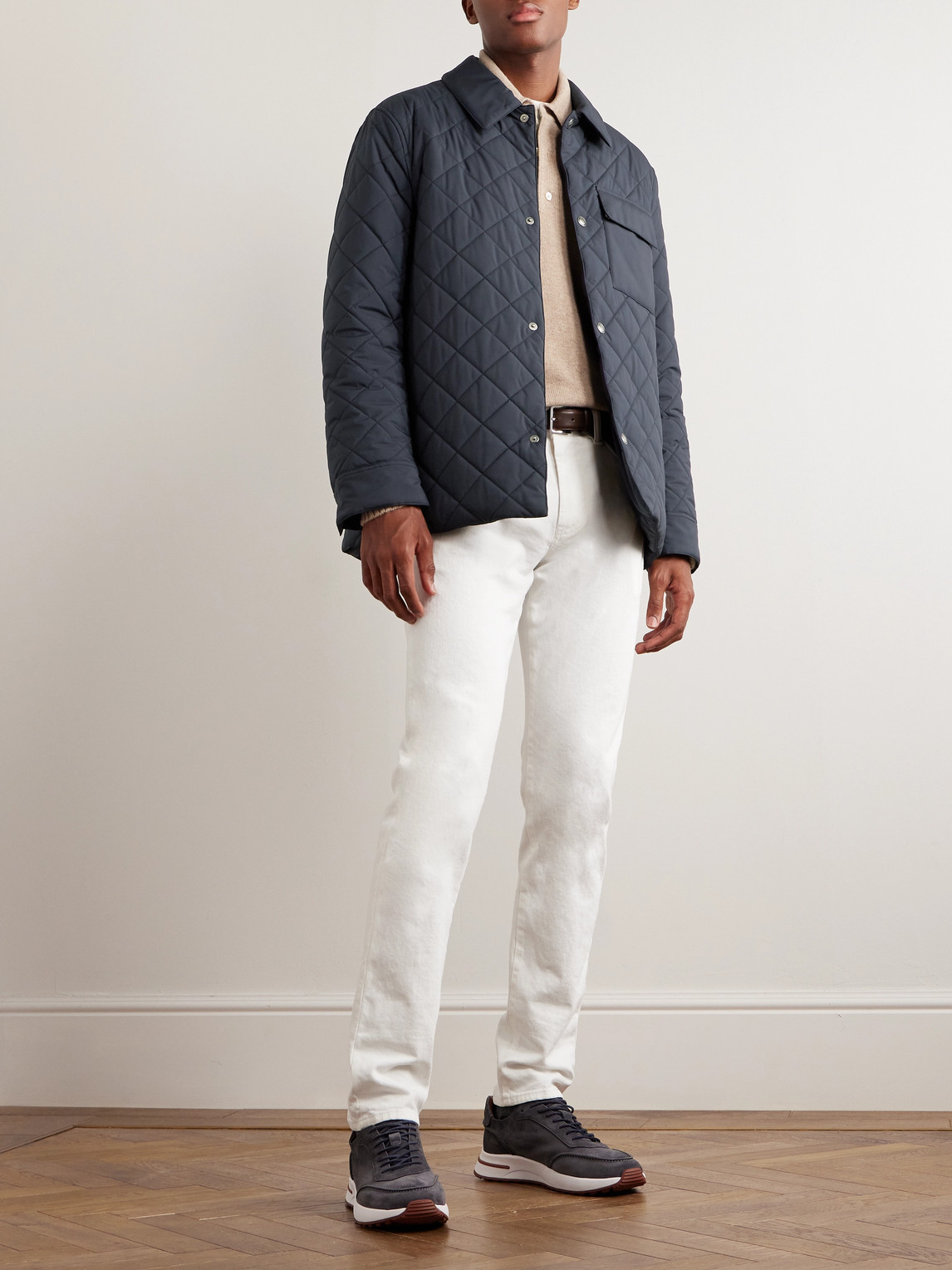 Shop Loro Piana Ampay Quilted Shell Shirt Jacket In Blue