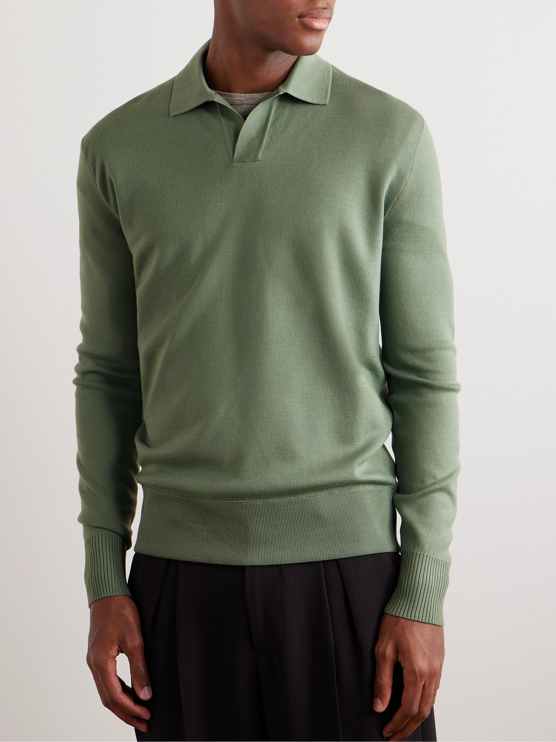 Shop Loro Piana Aspen Wool Polo Shirt In Green