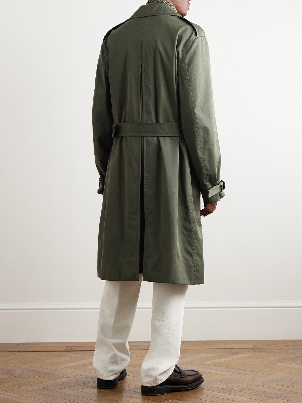 Shop Loro Piana Nevado Belted Cotton-twill Coat In Green