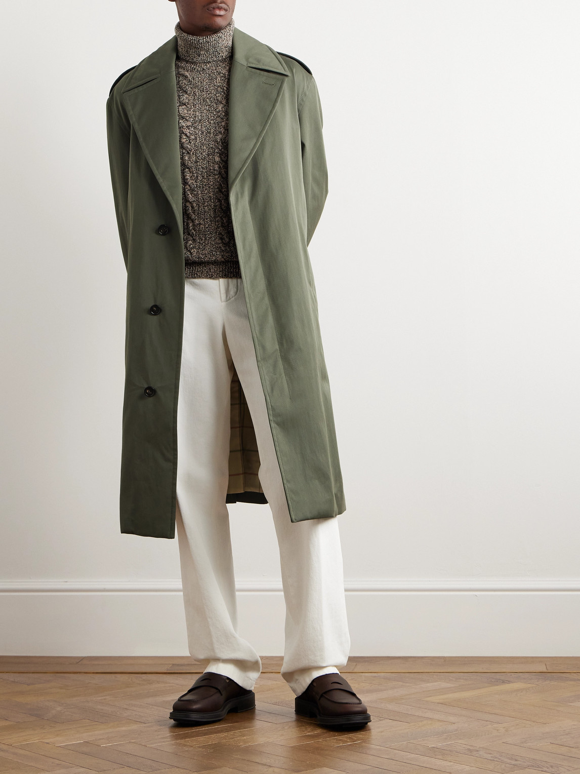 Shop Loro Piana Nevado Belted Cotton-twill Coat In Green