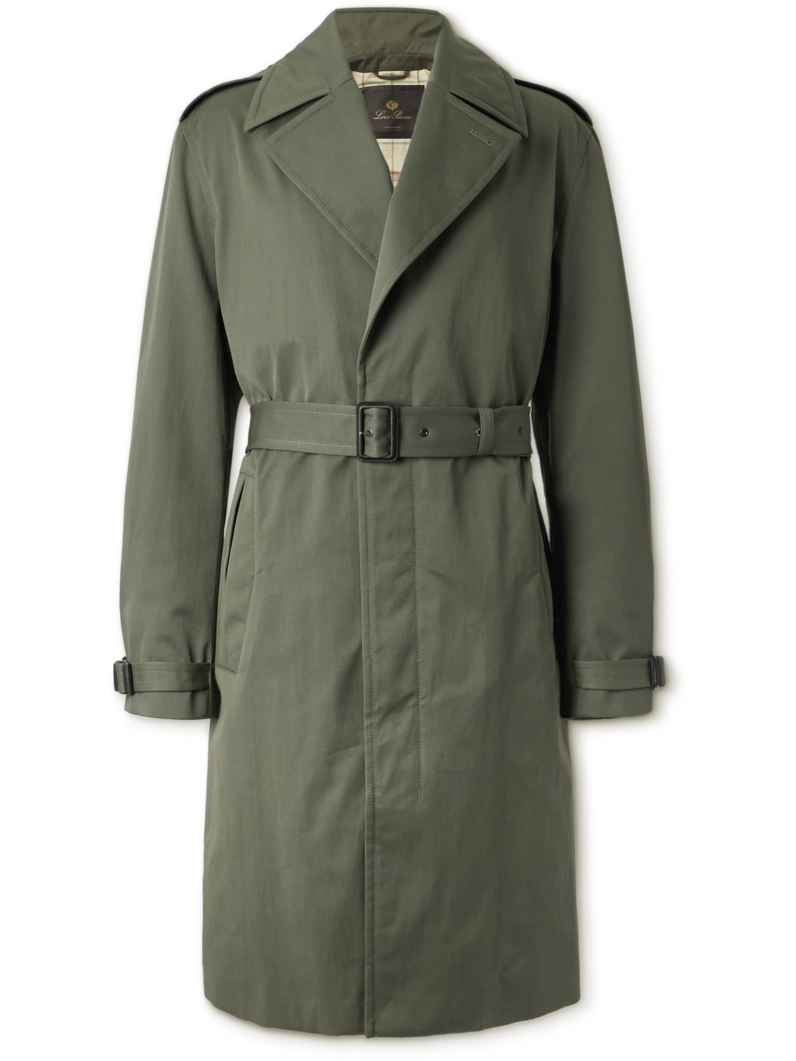 Loro Piana Nevado Belted Cotton-twill Coat In Green