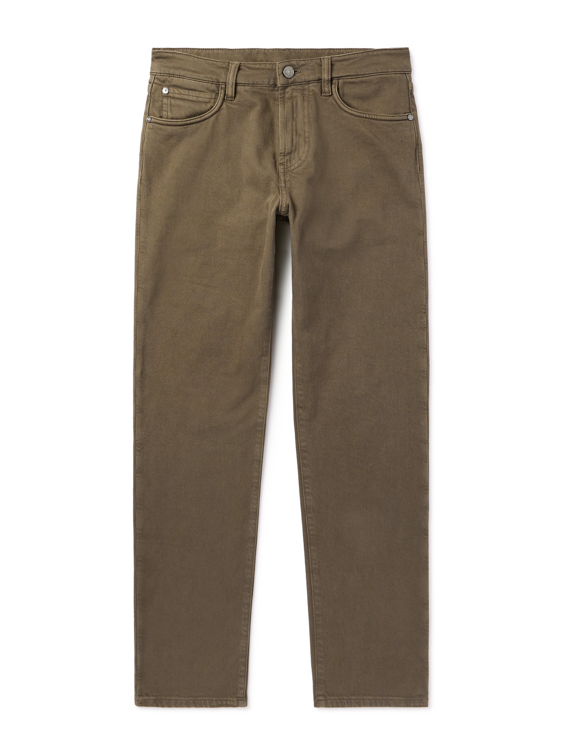 Shop Loro Piana Quarona Slim-fit Stretch-cotton Twill Trousers In Green