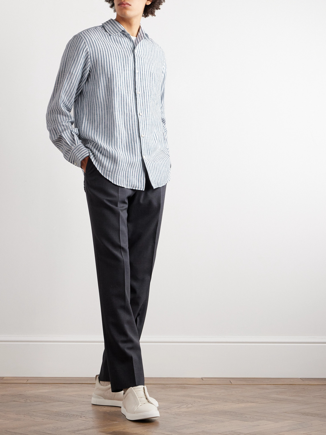 Loro Piana André Striped Linen Shirt In Blue
