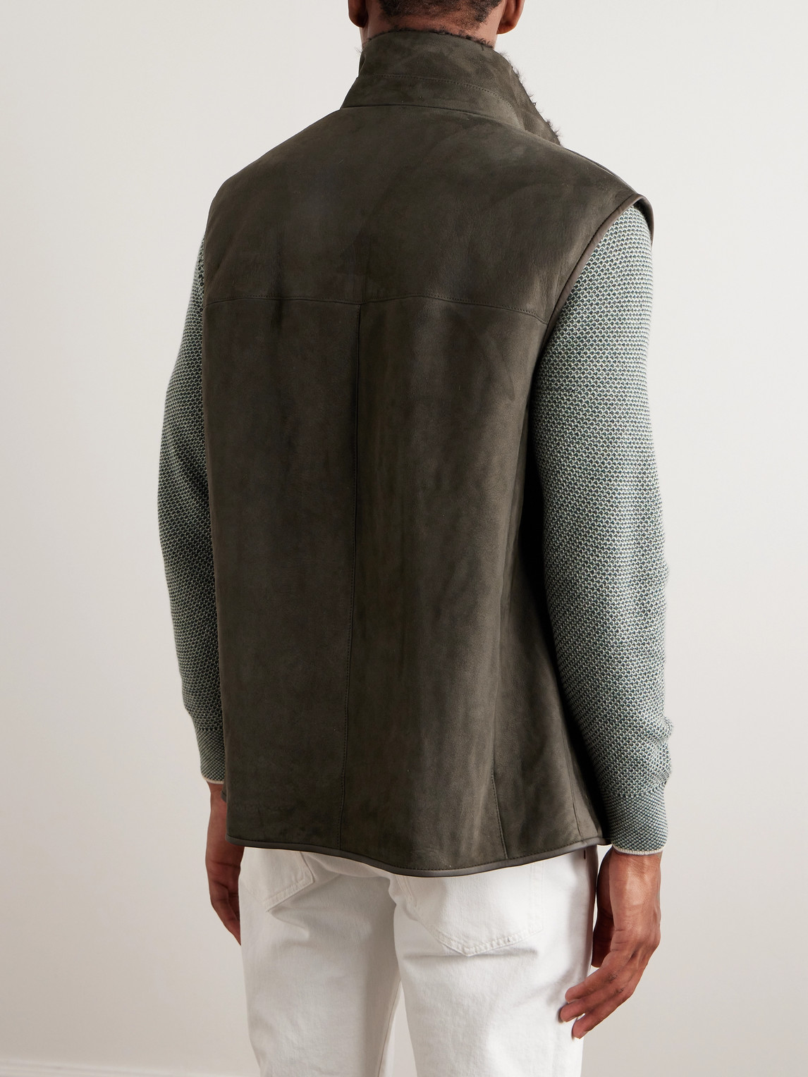 Shop Loro Piana Reversible Suede And Shearling Gilet In Green