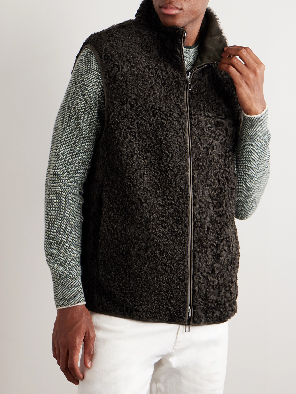 Shop Loro Piana Reversible Suede And Shearling Gilet In Green