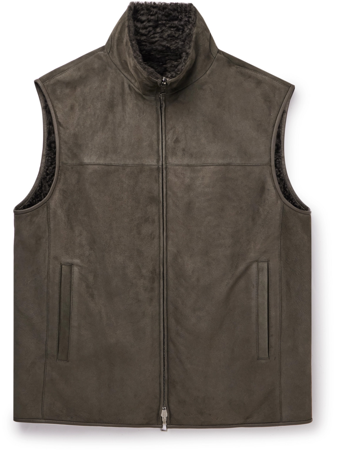 Loro Piana Reversible Suede And Shearling Gilet In Green