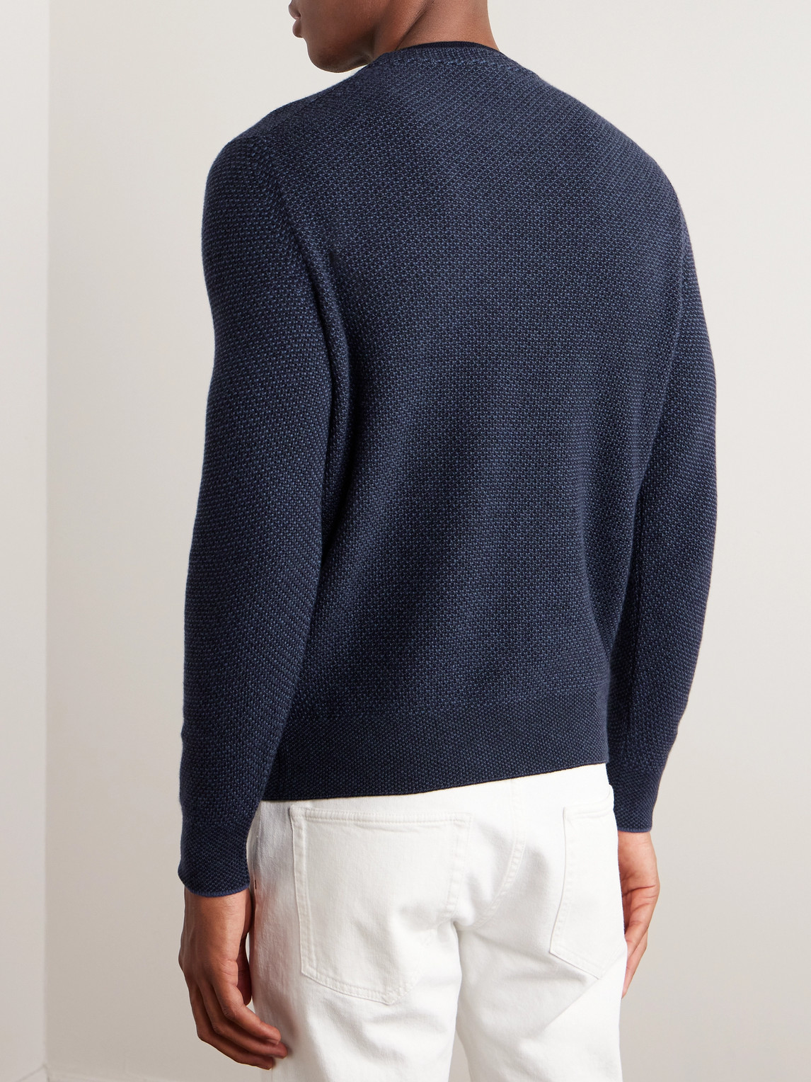 Shop Loro Piana Honeycomb-knit Cashmere Sweater In Blue