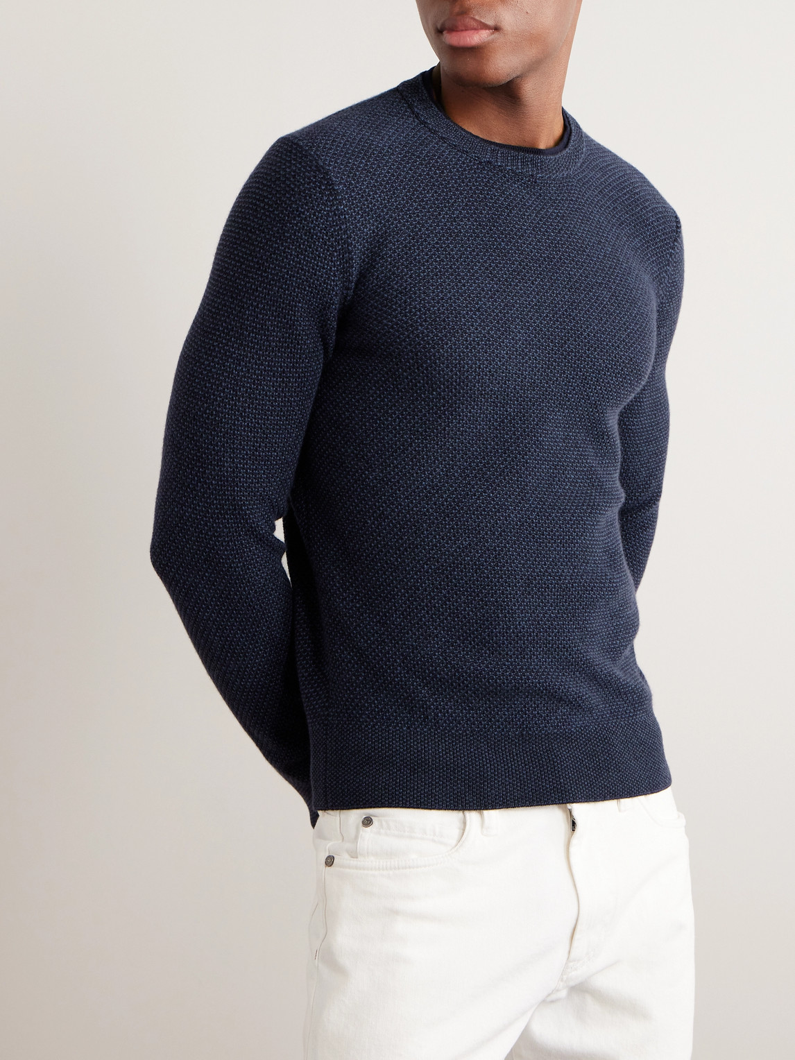 Shop Loro Piana Honeycomb-knit Cashmere Sweater In Blue