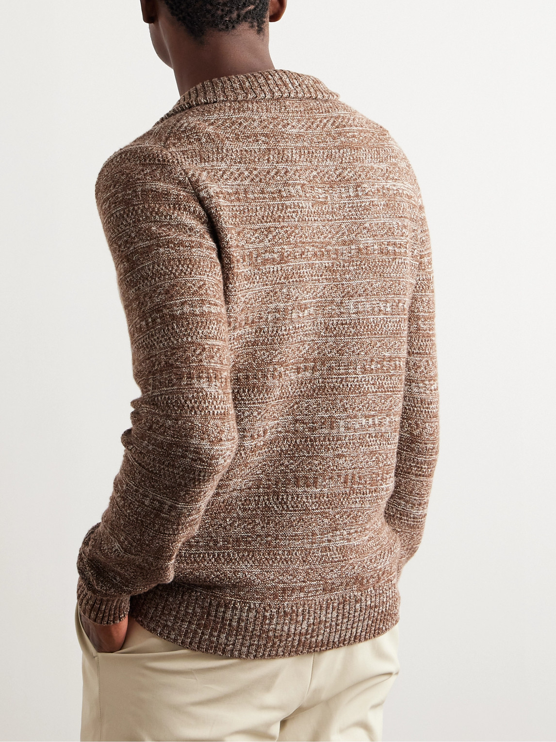Shop Loro Piana Fancy Cashmere Half-zip Sweater In Brown