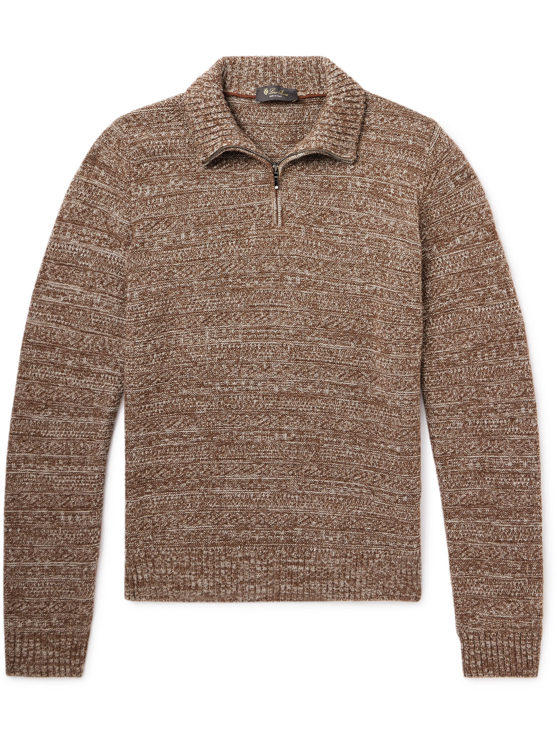 Loro Piana Fancy Cashmere Half-zip Sweater In Brown