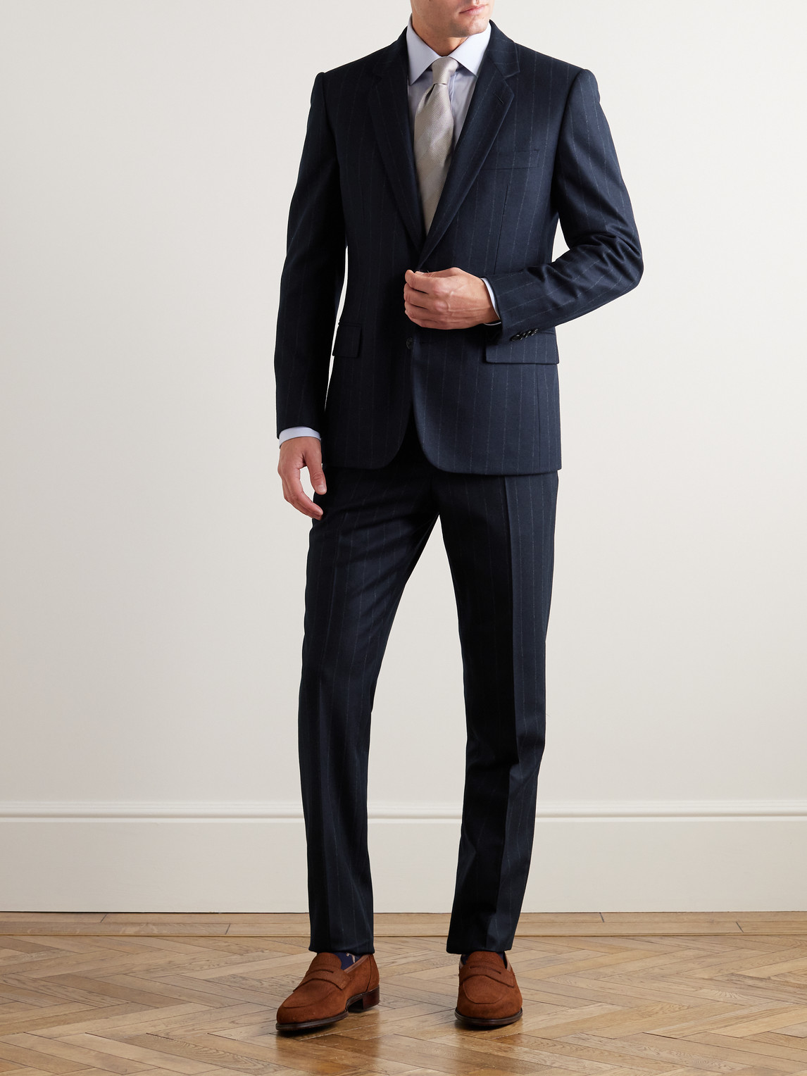 Shop Loro Piana Pinstriped Wish® Virgin Wool And Cashmere-blend Suit In Blue