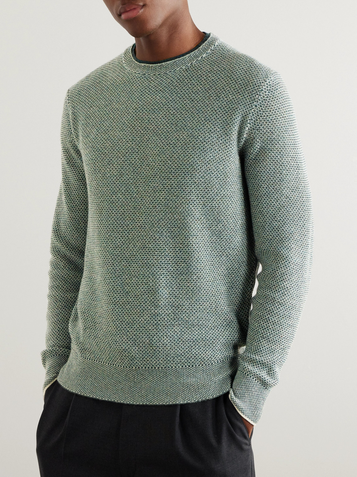 Shop Loro Piana Honeycomb-knit Cashmere Sweater In Green