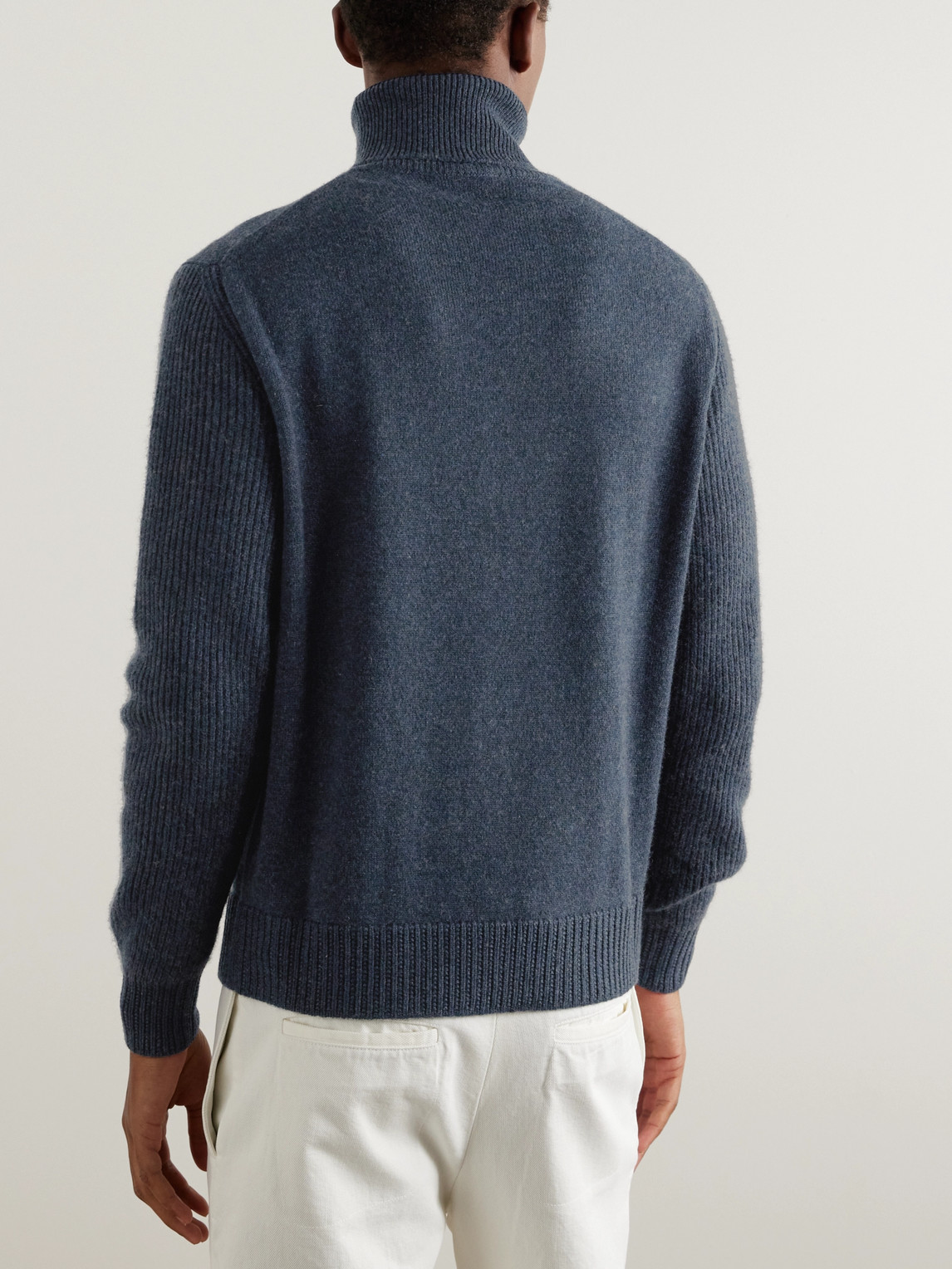 Shop Loro Piana Ribbed Cashmere Rollneck Sweater In Blue