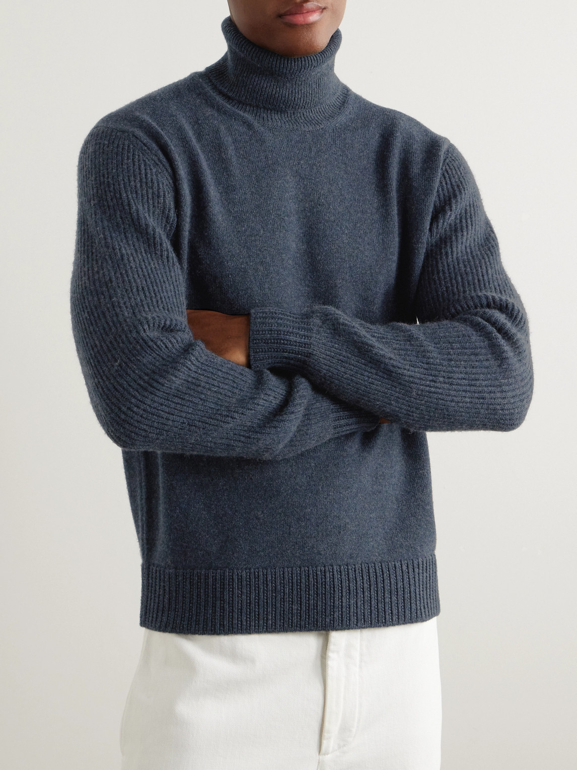 Shop Loro Piana Ribbed Cashmere Rollneck Sweater In Blue