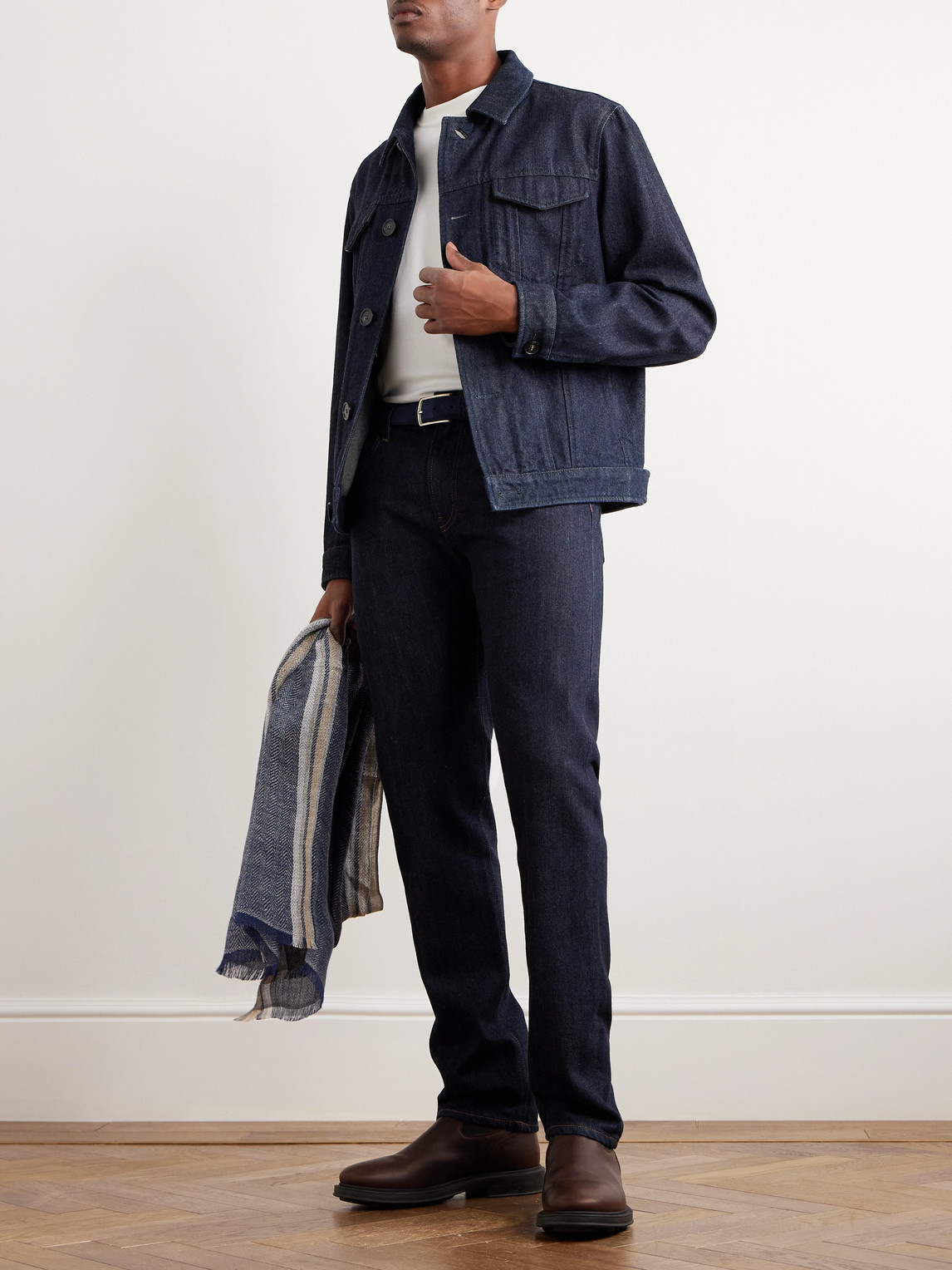 Shop Loro Piana Cotton And Cashmere-blend Denim Jacket In Blue