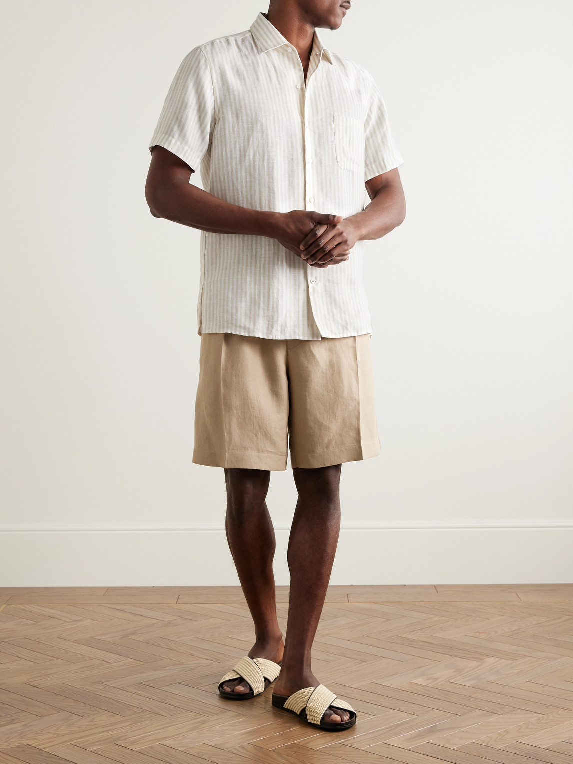 Loro Piana Andre Striped Linen Shirt In White