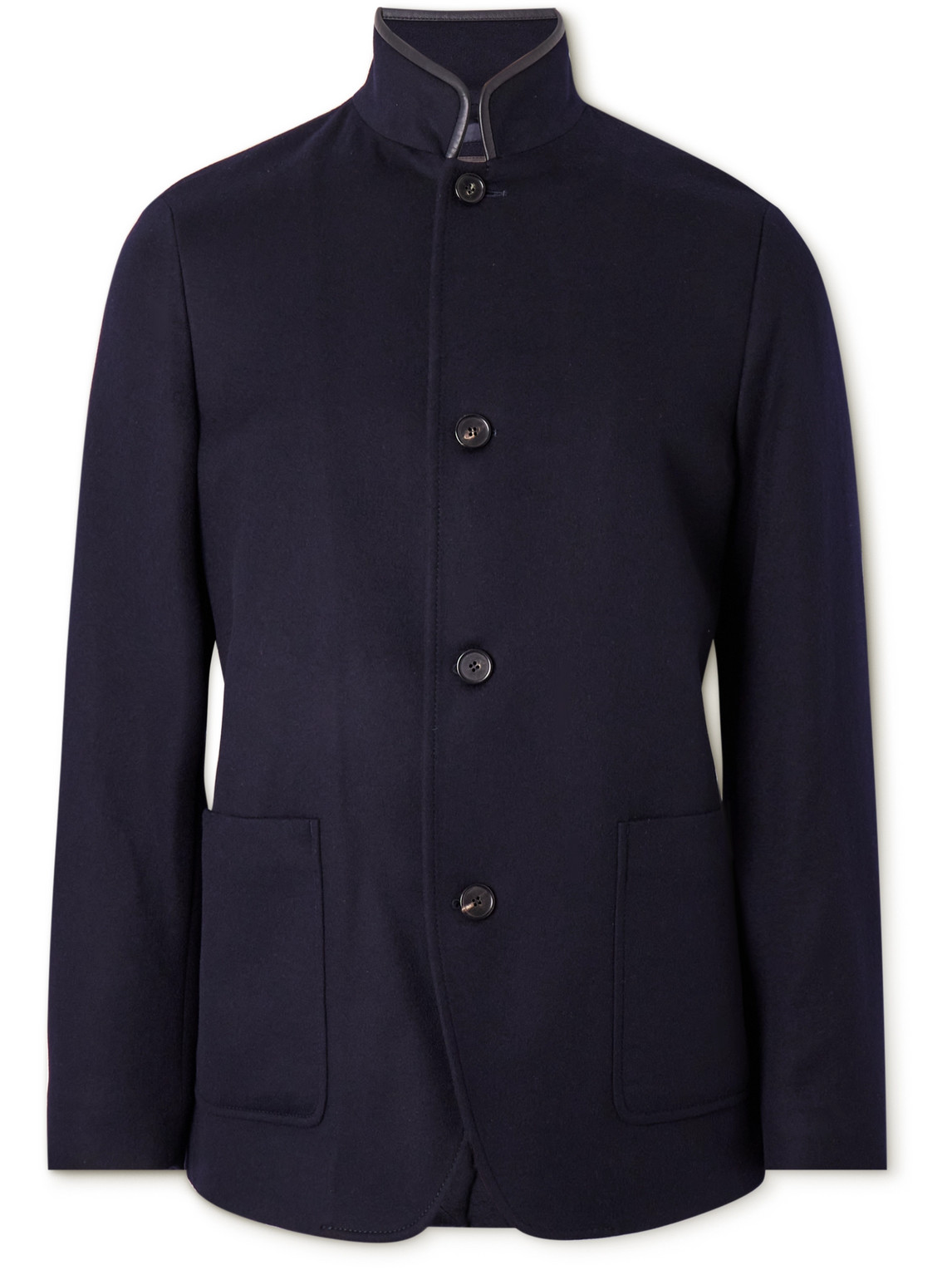 Loro Piana Spagna Leather-trimmed Cashmere-felt Jacket In Blue