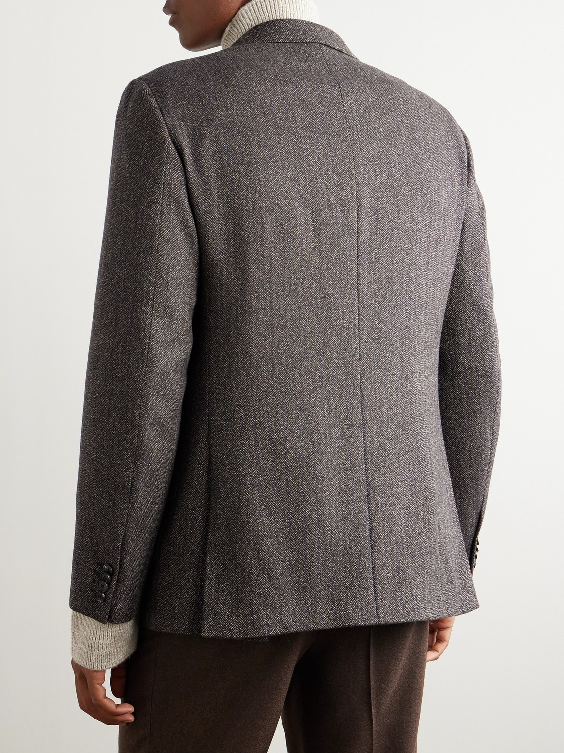 Shop Loro Piana Torino Pinstripe Herringbone Cashmere-tweed Blazer In Brown