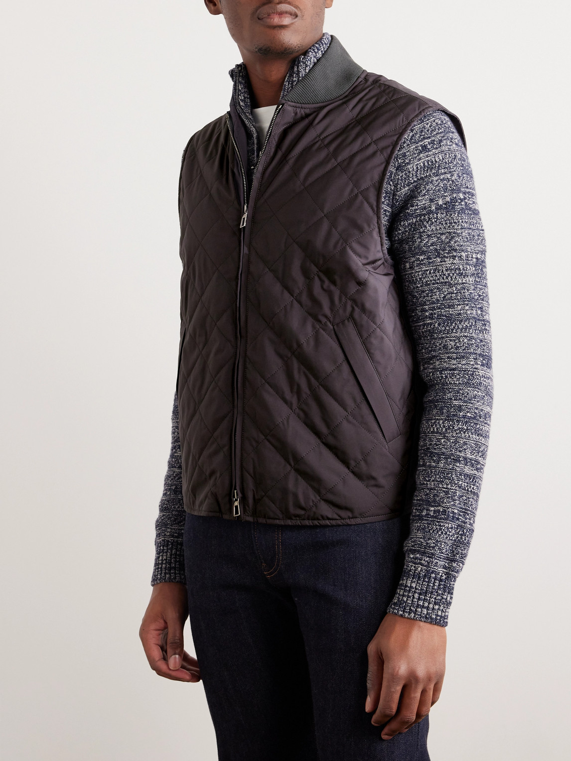Shop Loro Piana Roadster Suede-trimmed Brushed-knit Jacket With Detachable Gilet In Black