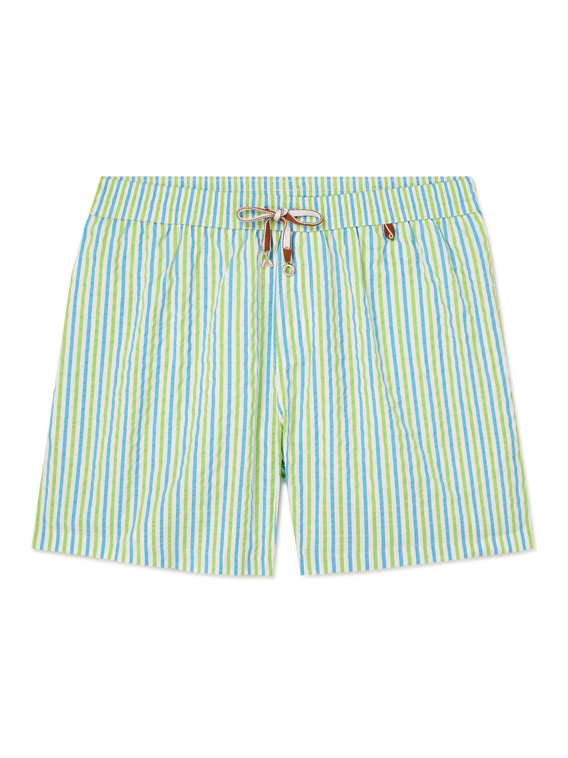 Bay Straight-Leg Mid-Length Striped Seersucker Swim Shorts