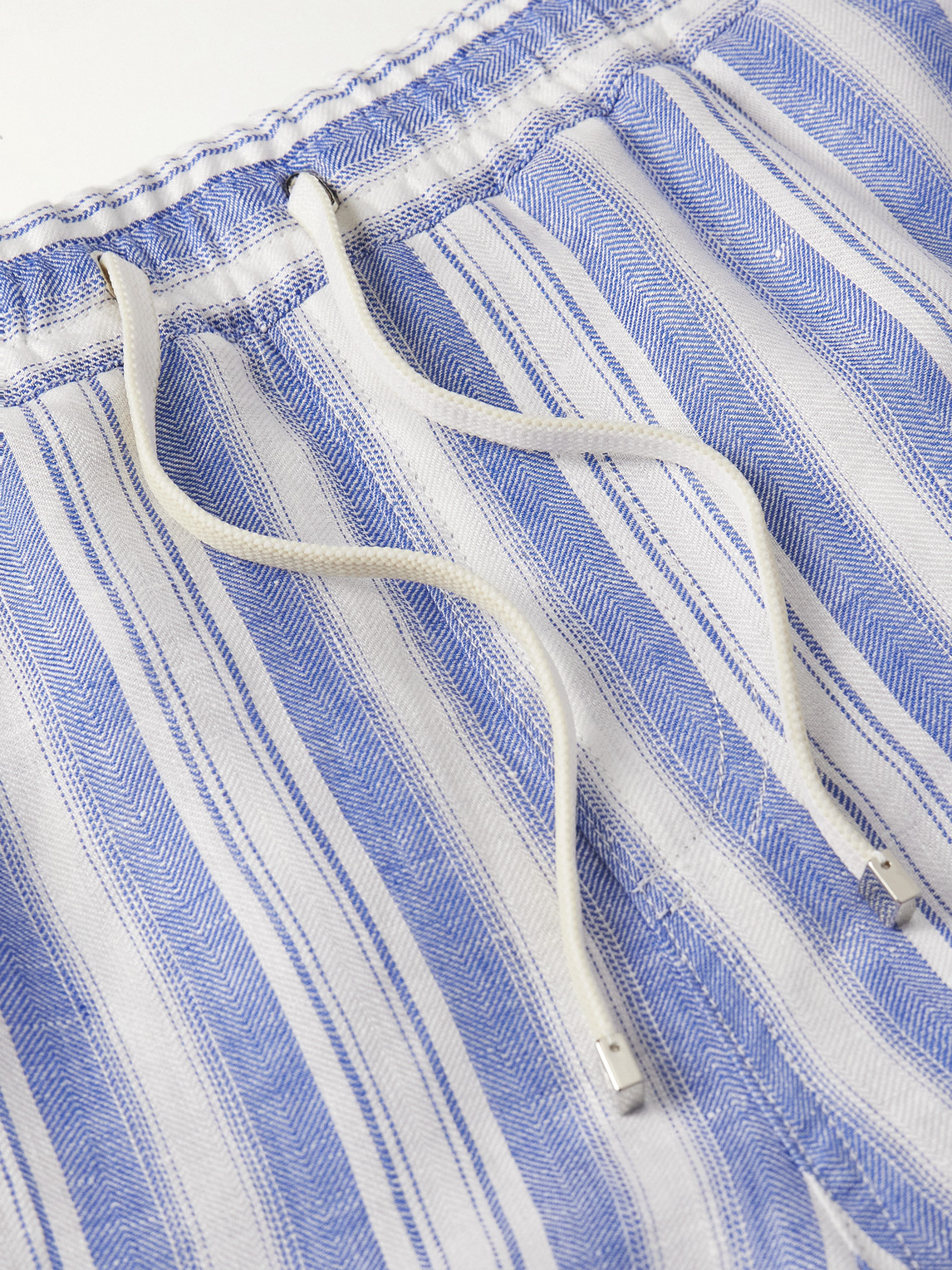 Shop Loro Piana Bermuda Bay Straight-leg Striped Linen Drawstring Shorts In Blue