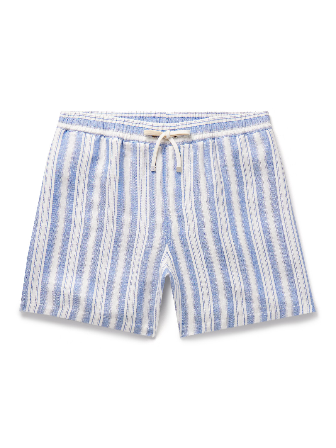 Loro Piana Bermuda Bay Straight-leg Striped Linen Drawstring Shorts In Blue