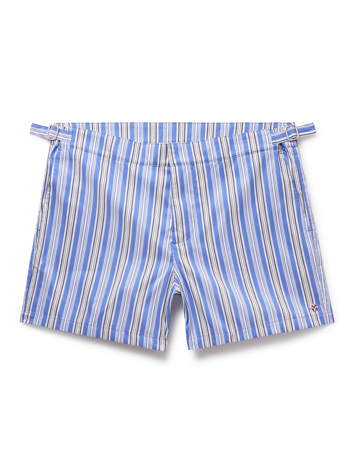 Shop Loro Piana Kito Straight-leg Mid-length Striped Swim Shorts In Blue