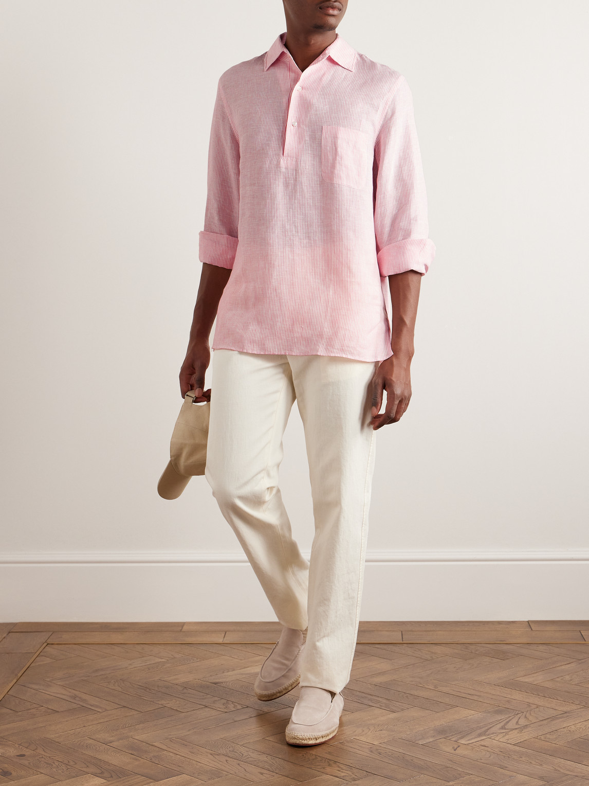 Loro Piana André Striped Linen Shirt In Pink