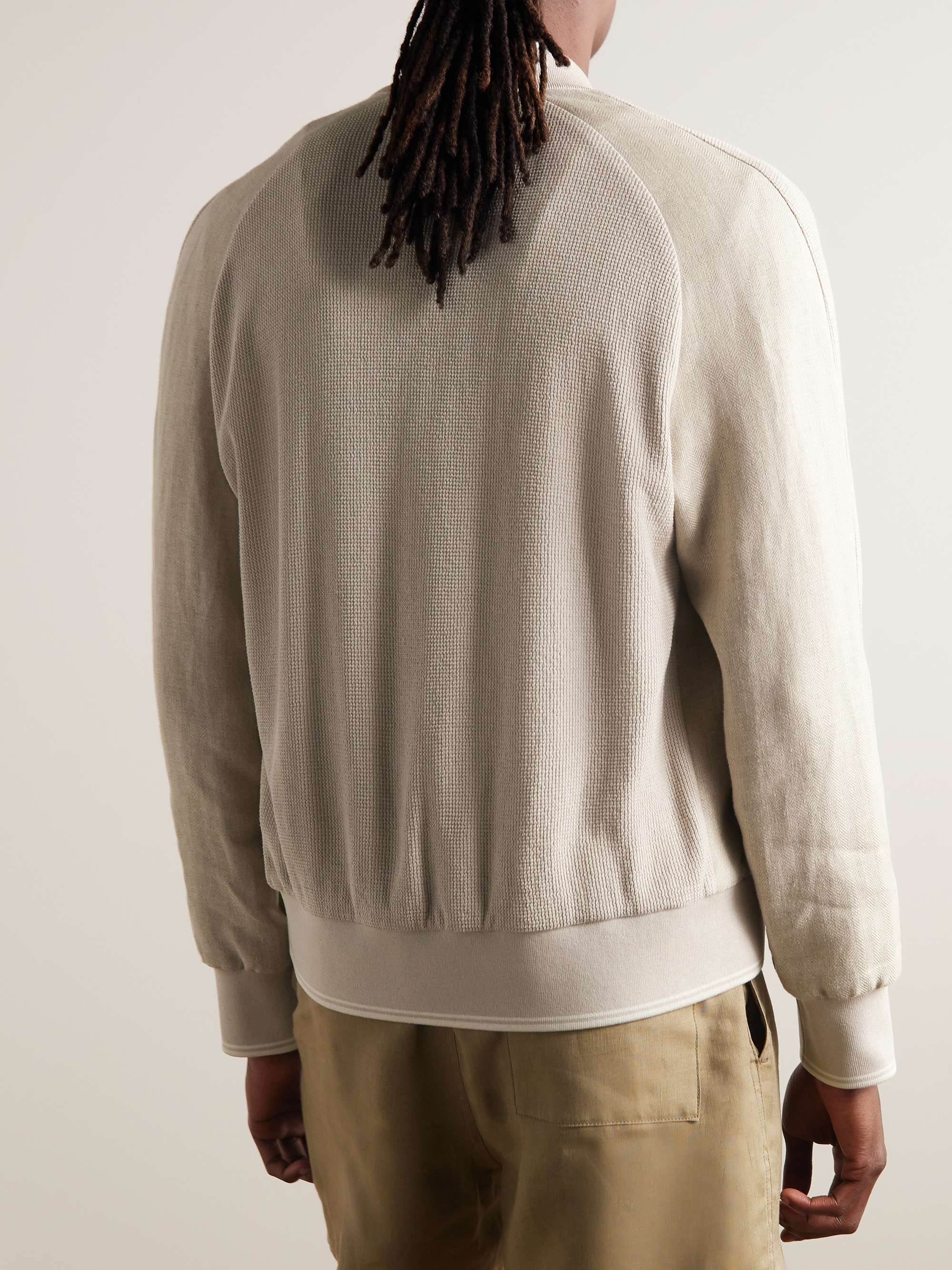 LORO PIANA Herringbone and Waffle-Knit Linen Bomber Jacket