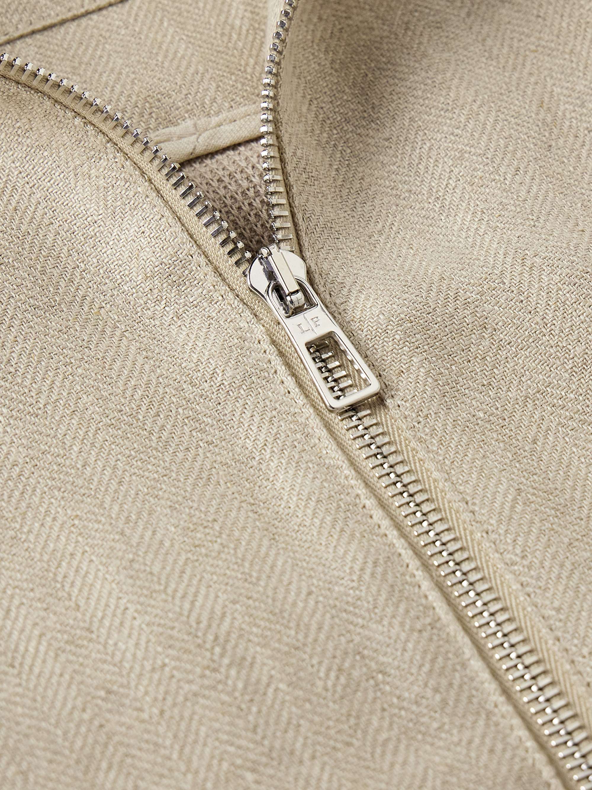 LORO PIANA Herringbone and Waffle-Knit Linen Bomber Jacket