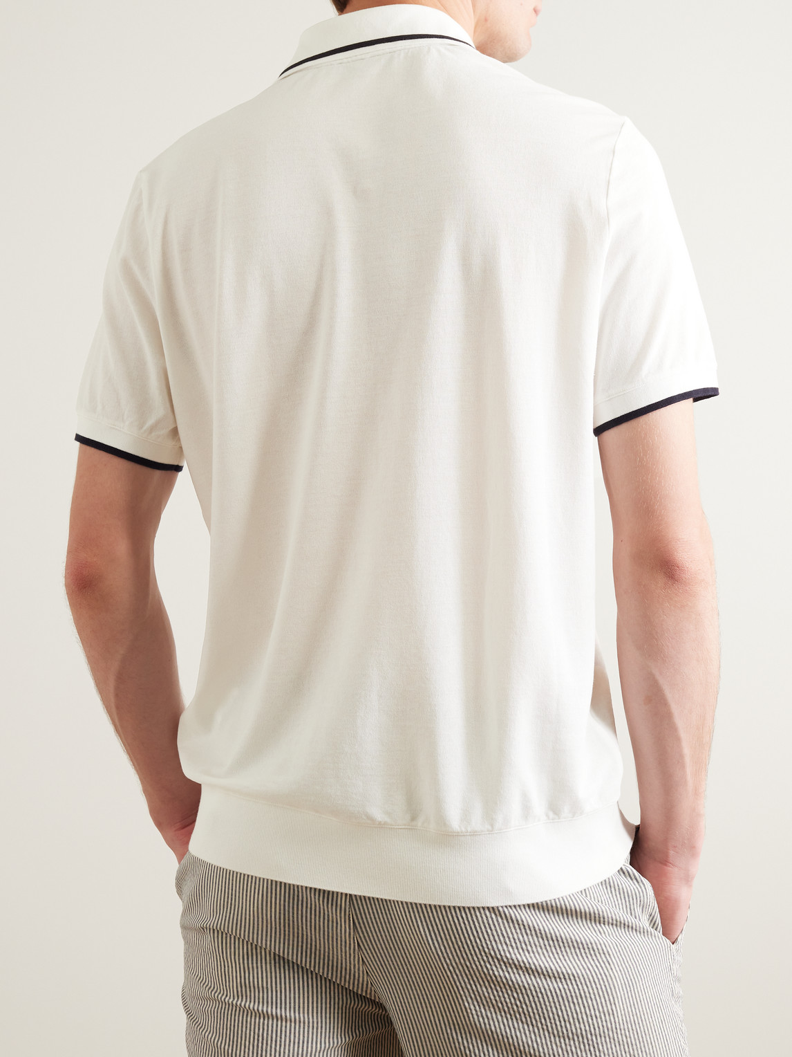 Shop Loro Piana Contrast-tipped Cotton Polo Shirt In White
