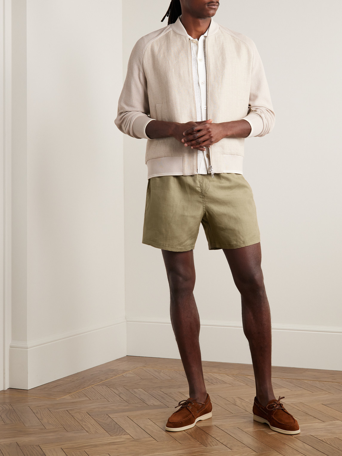 Shop Loro Piana Arizona Straight-leg Linen Bermuda Shorts In Brown