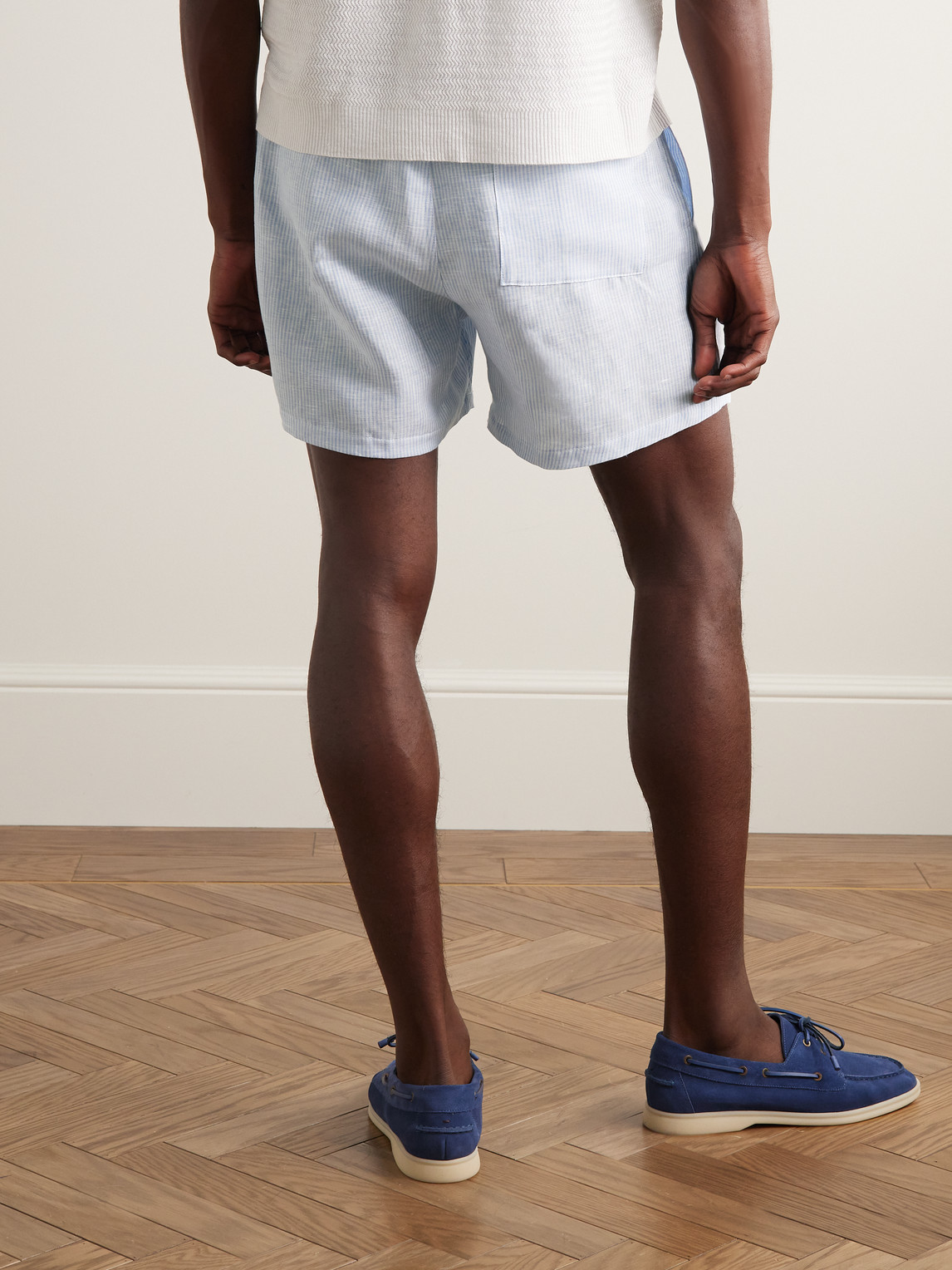 Shop Loro Piana Arizona Straight-leg Striped Linen Drawstring Bermuda Shorts In Blue