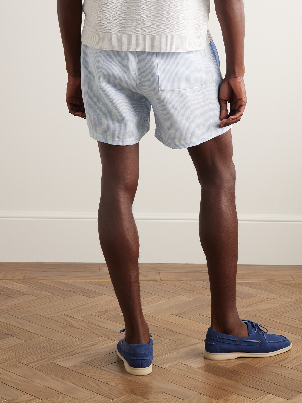 Loro Piana Arizona Straight-leg Striped Linen Drawstring Bermuda Shorts In Blue