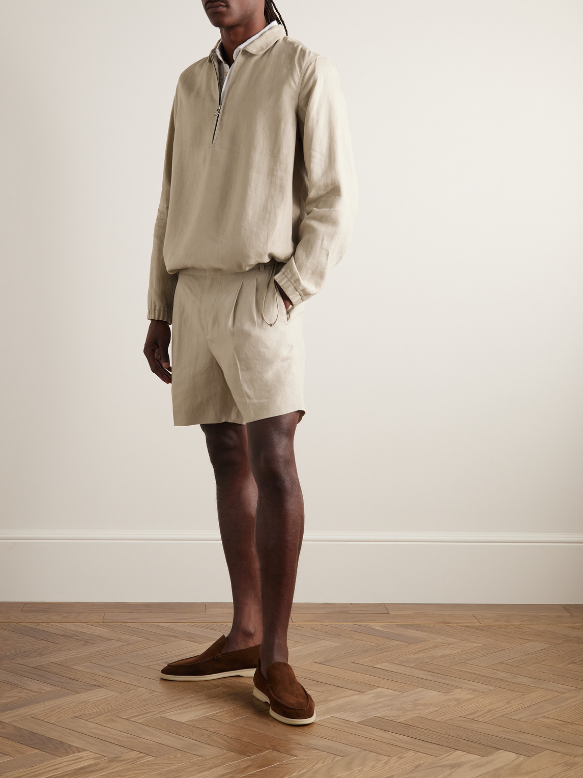 Shop Loro Piana Honiara Straight-leg Pleated Linen Bermuda Shorts In Neutrals